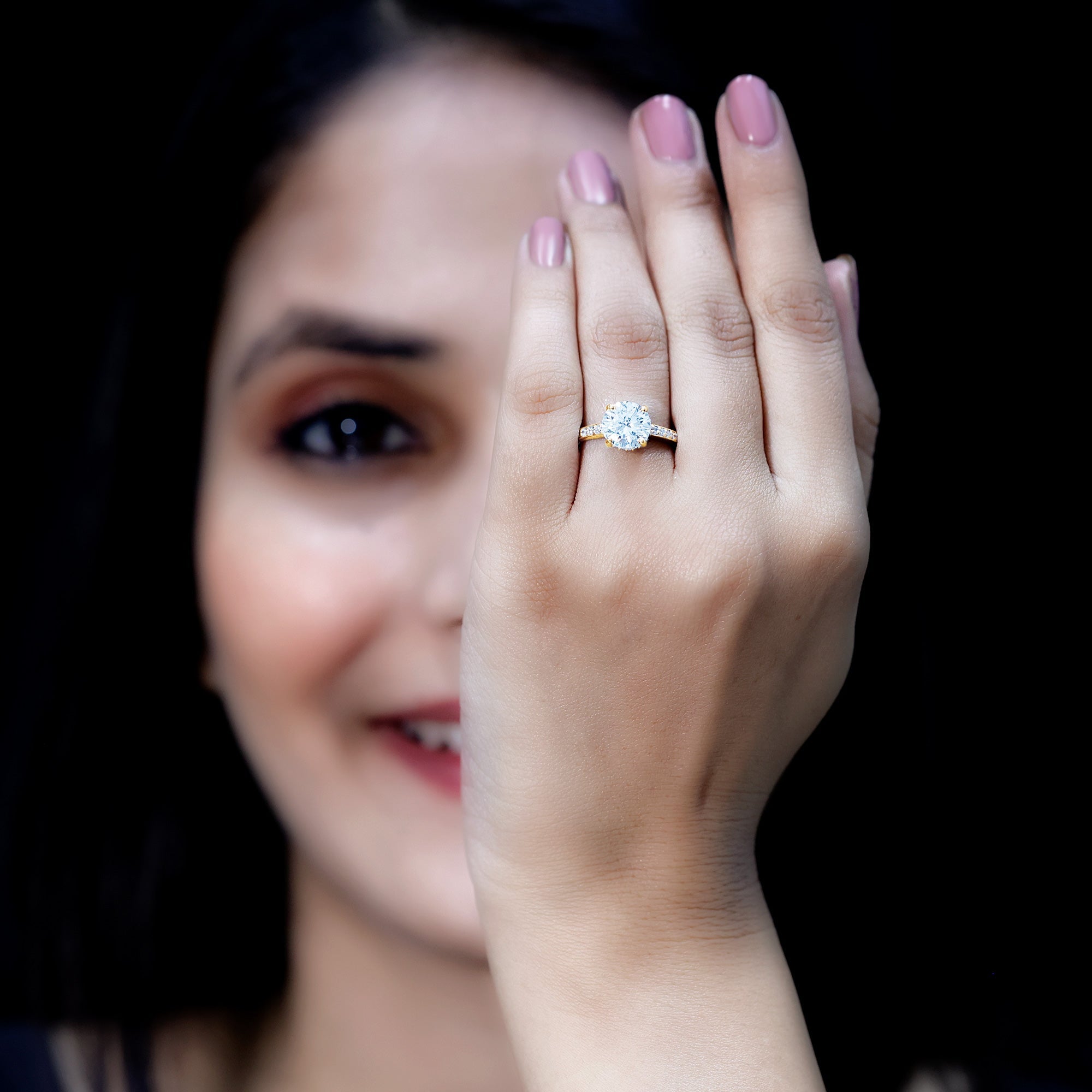 8mm Lab Created Diamond Round Engagement Ring With Hidden Halo