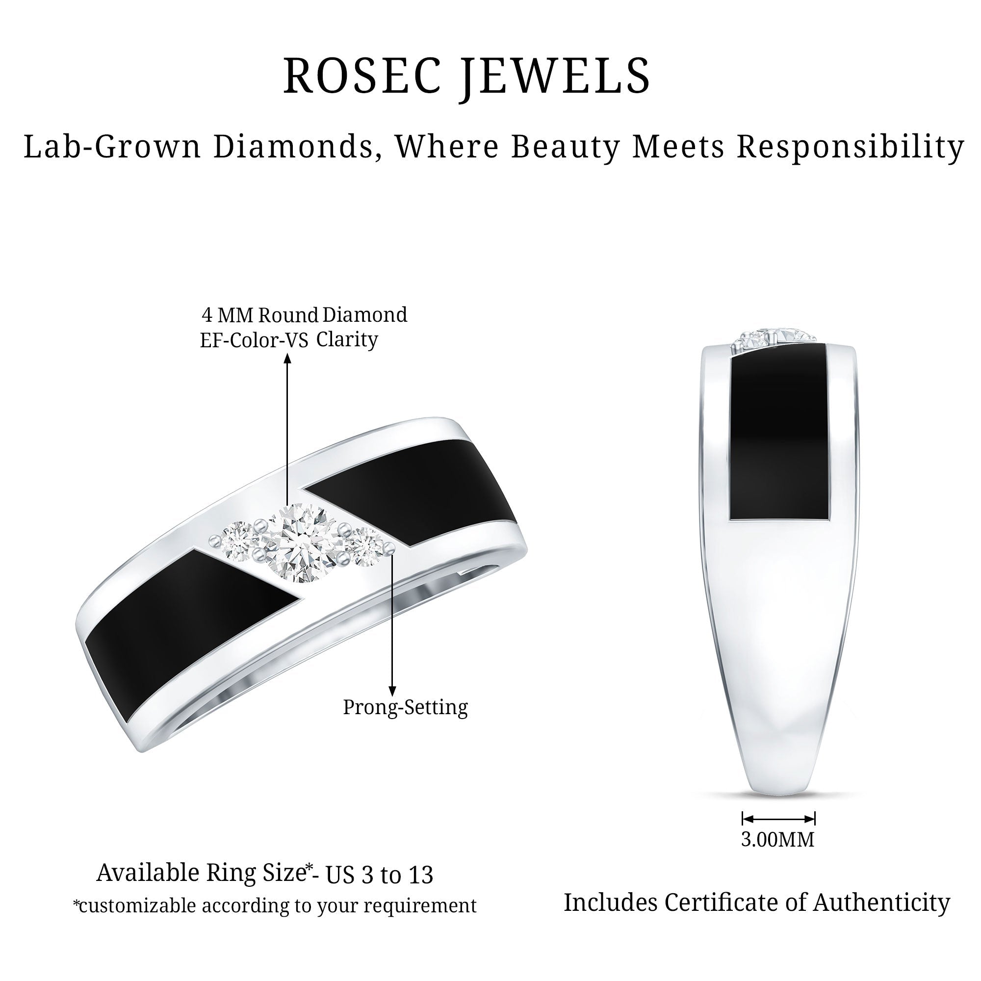 Certified Lab Grown Diamond Mens Wedding Band With Enamel