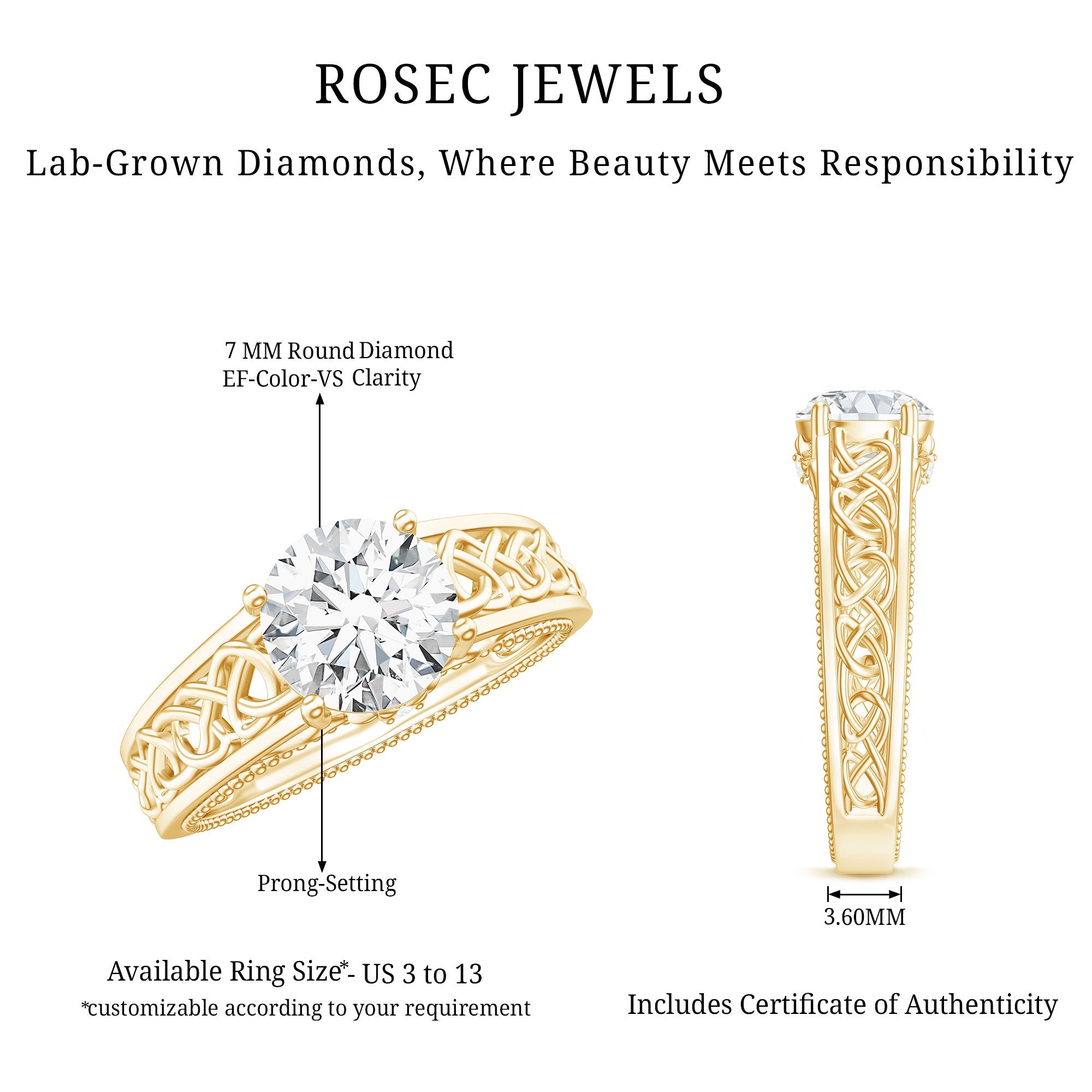 Certified 7 MM Lab Grown Diamond Celtic Design Engagement Ring