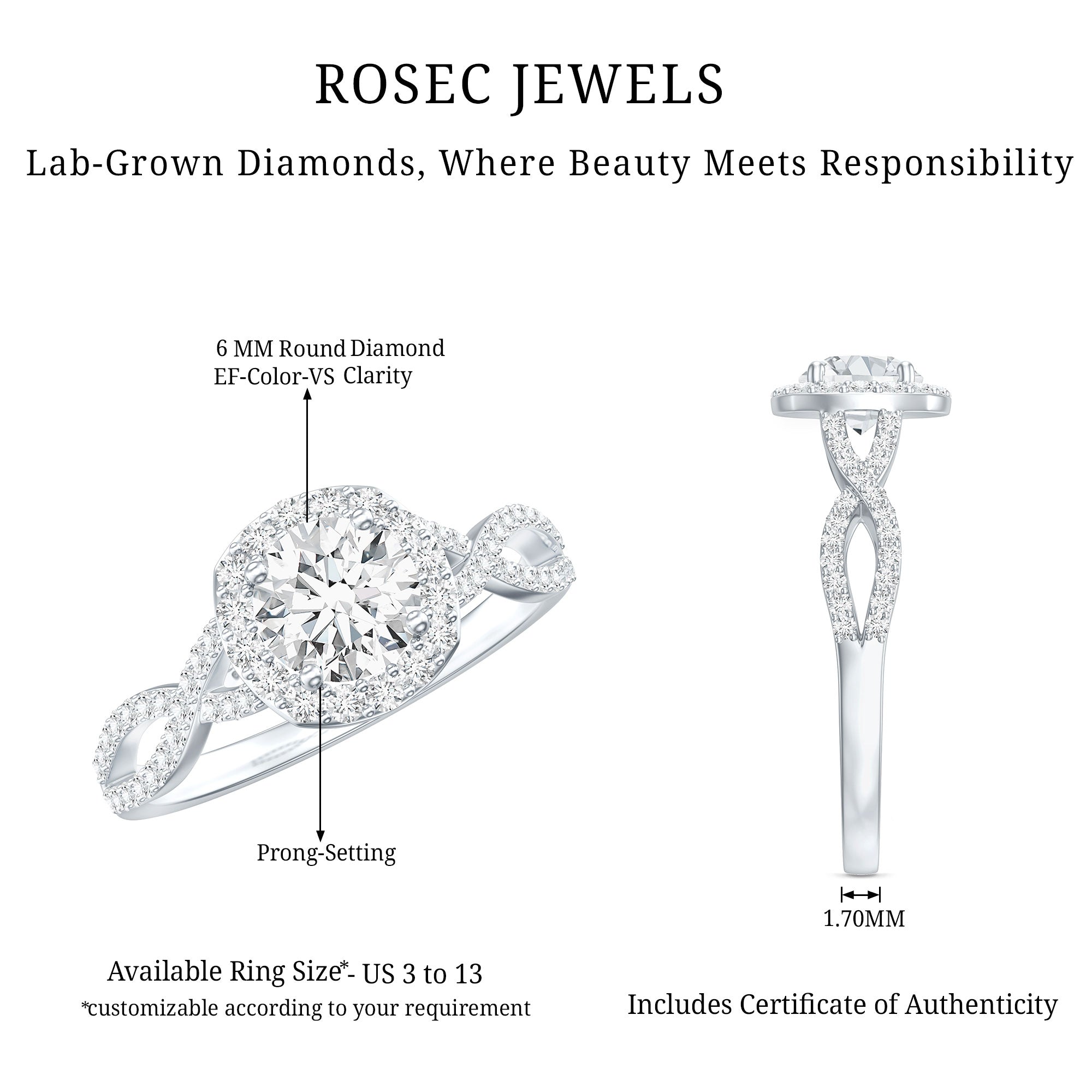 Classic Lab Grown Diamond Criss Cross Engagement Ring