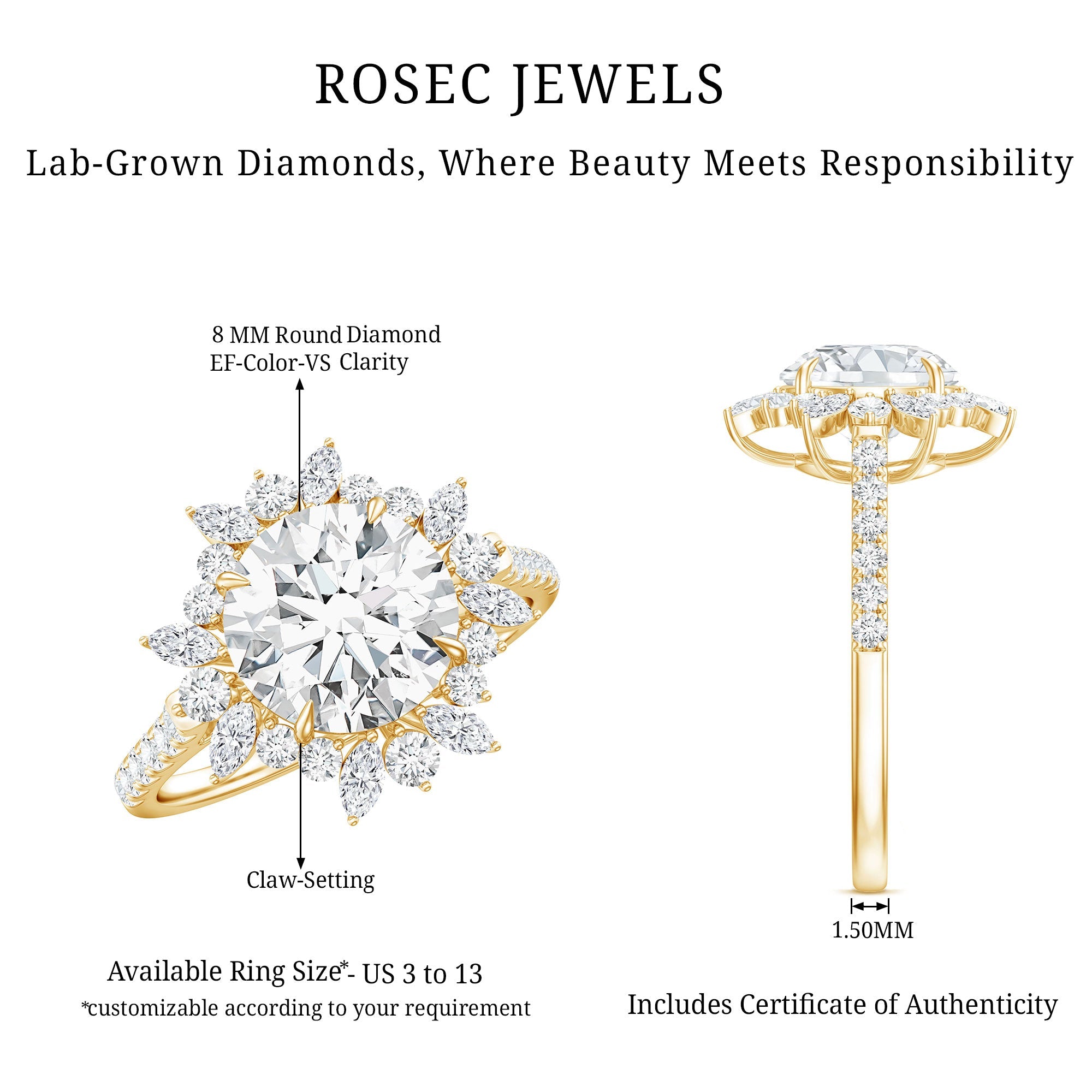 Certified Lab Created Diamond Halo Engagement Ring For Her