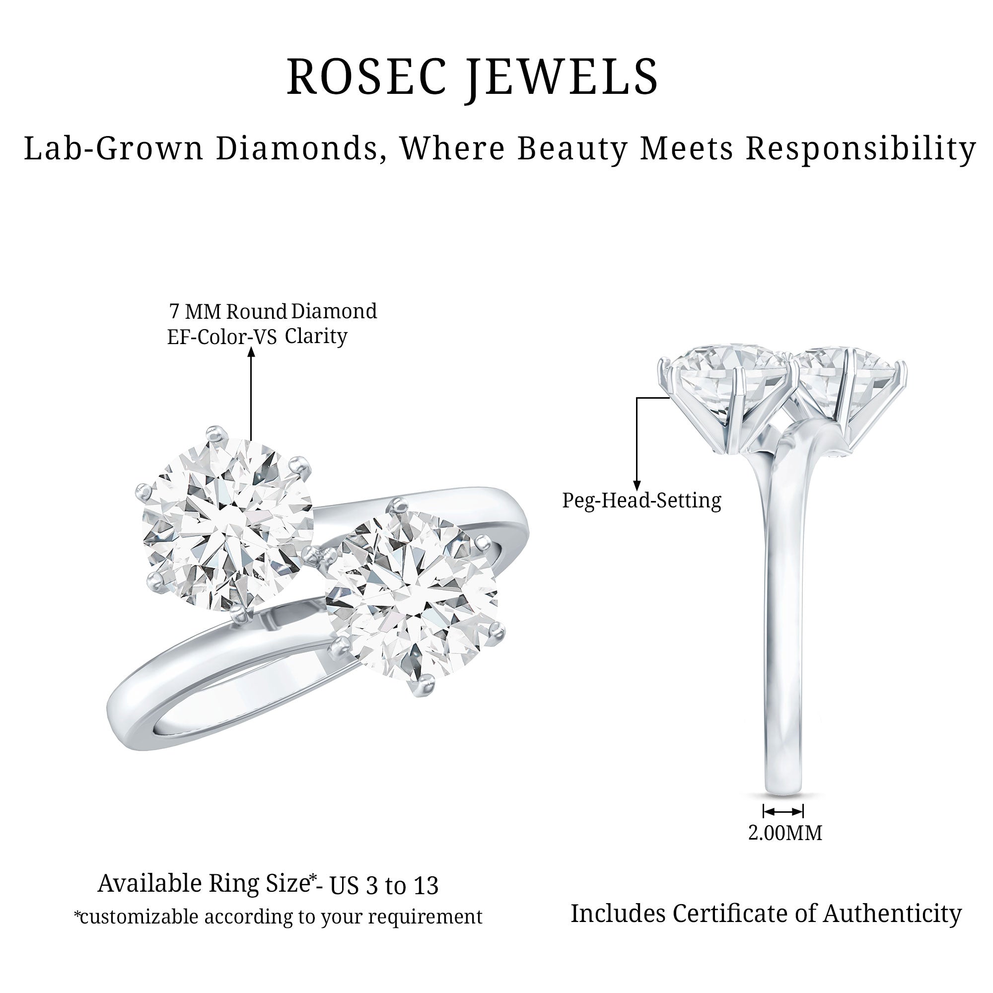 Certified Lab Created Diamond Moi Et Toi Engagement Ring for Women
