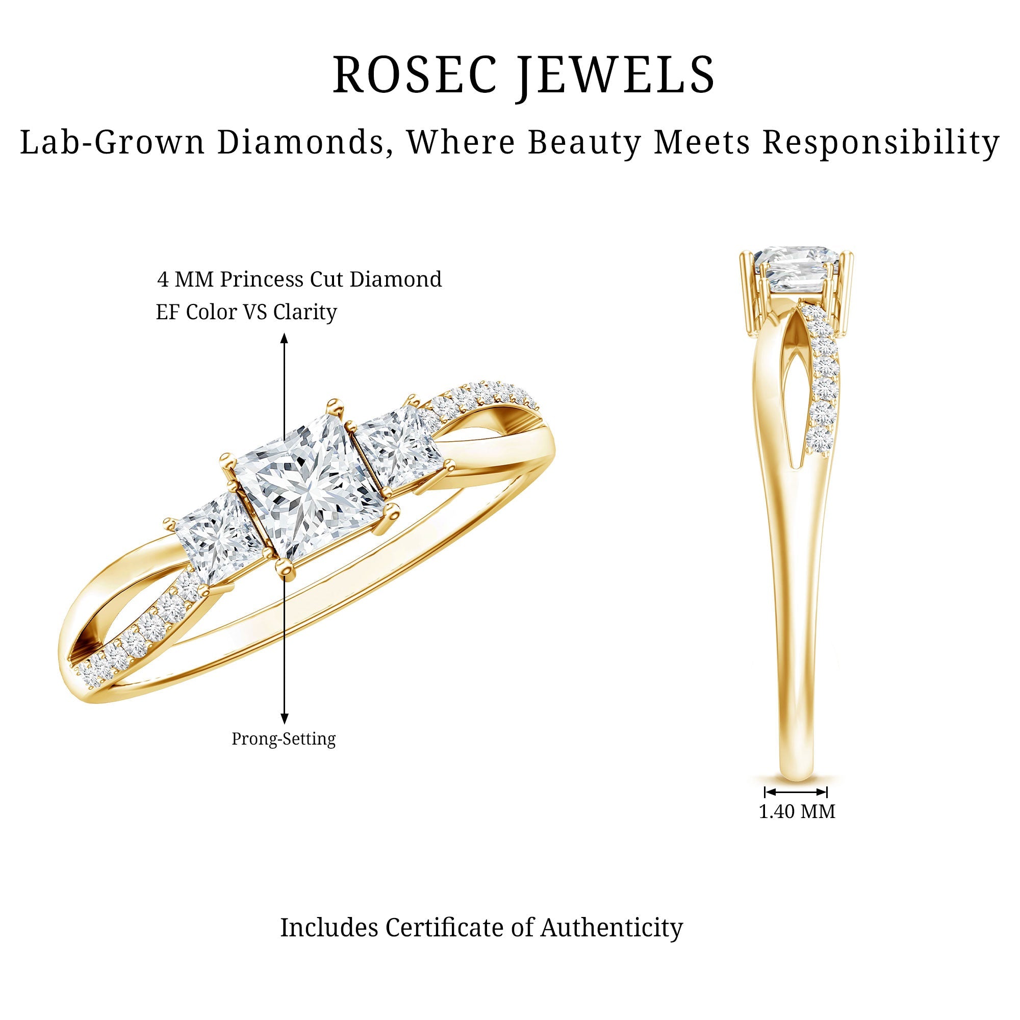 Lab Grown Diamond Three Stone Promise Ring With Split Shank