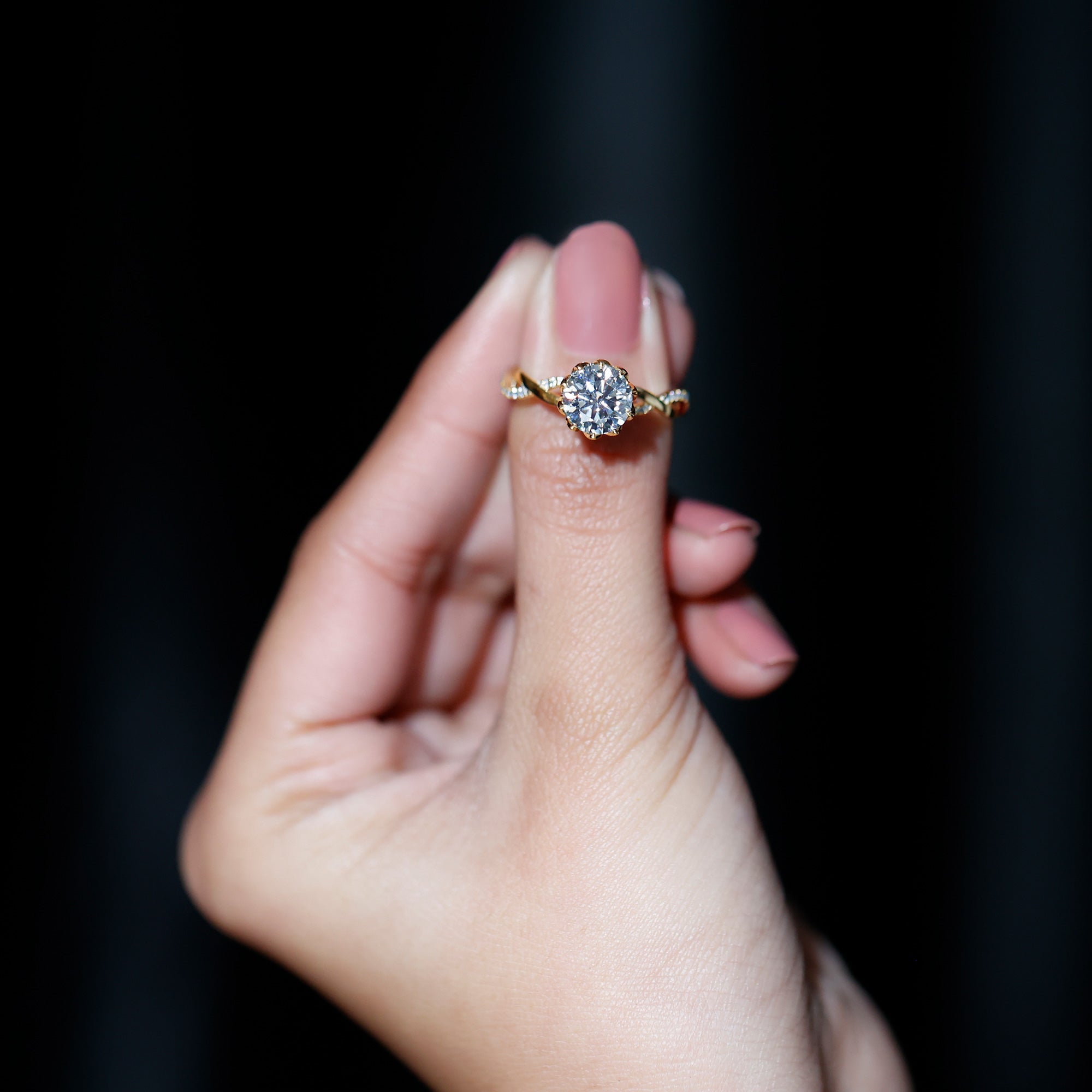 Round Cut Lab Grown Diamond Unique Engagement Ring