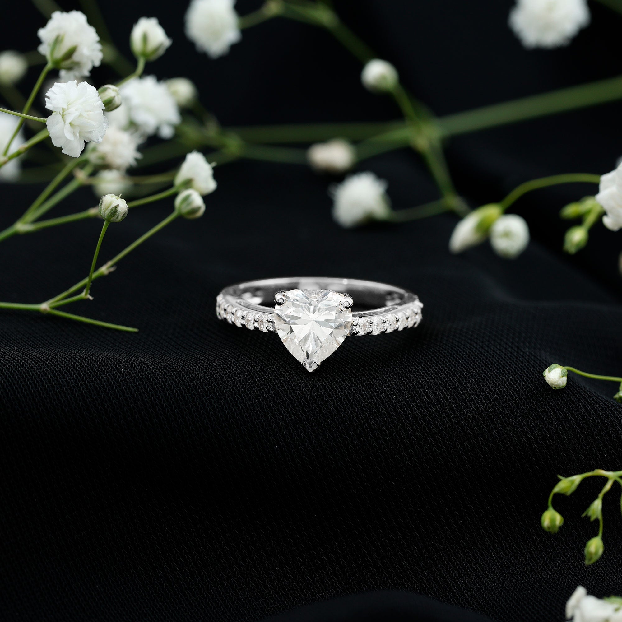 3 Prong Lab Grown Diamond Heart Engagement Ring For Women