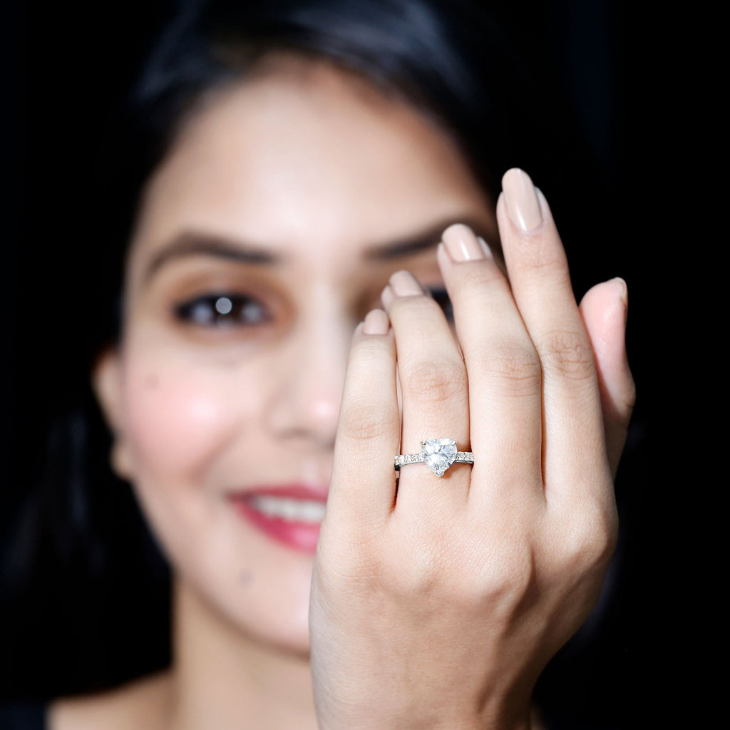 3 Prong Lab Grown Diamond Heart Engagement Ring For Women