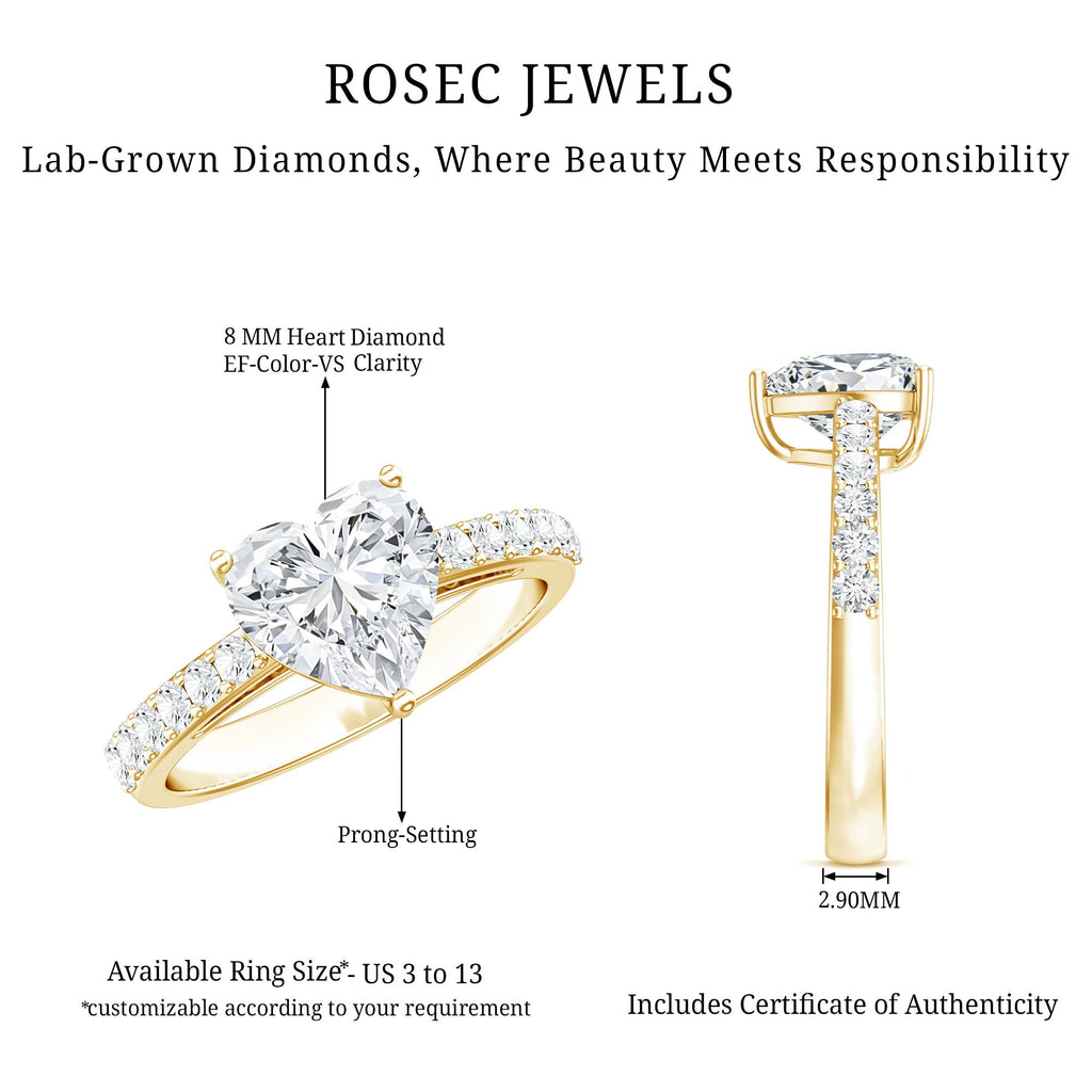 3 Prong Lab Grown Diamond Heart Engagement Ring For Women