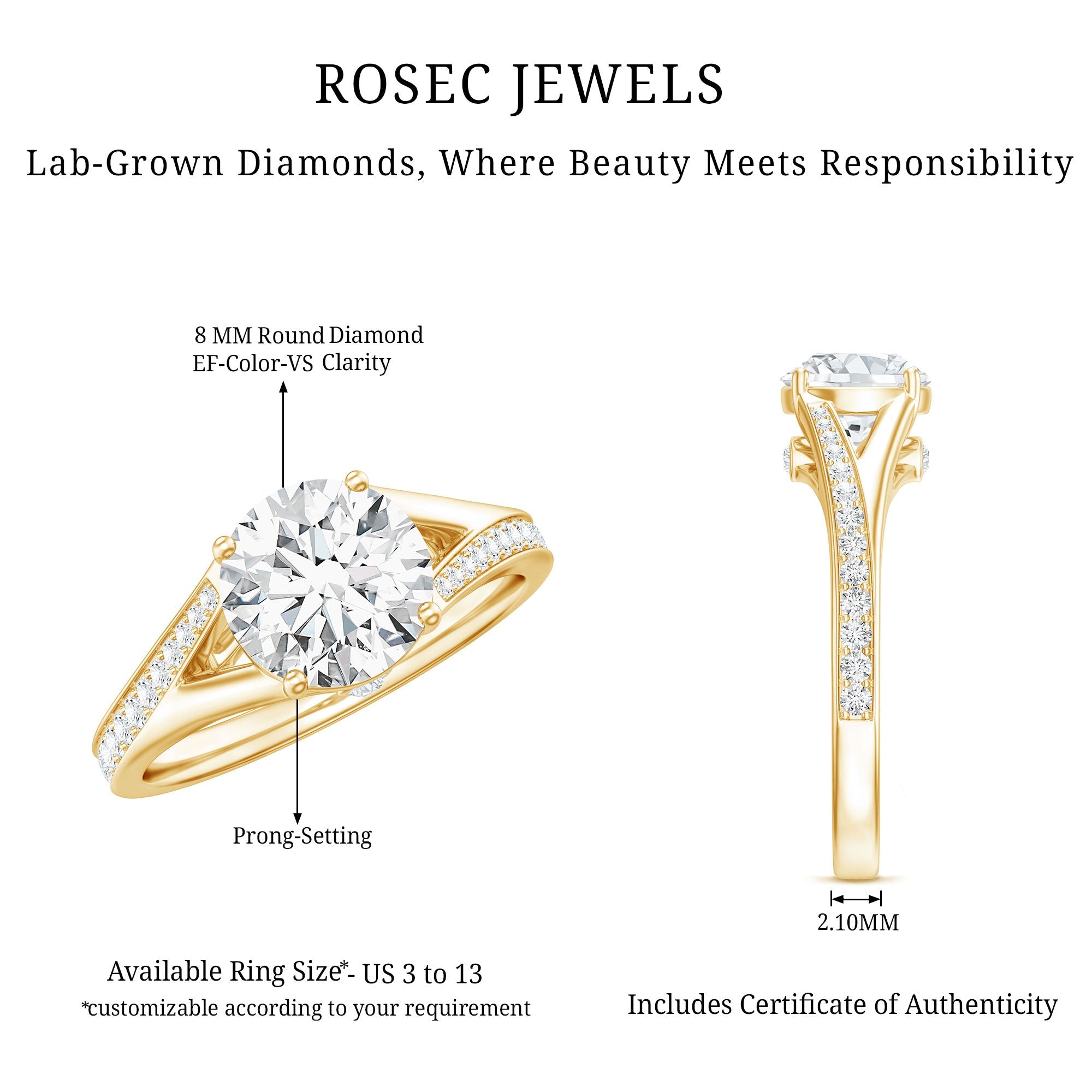 4 Prong Lab Grown Diamond Solitaire Engagement Ring with Split Shank