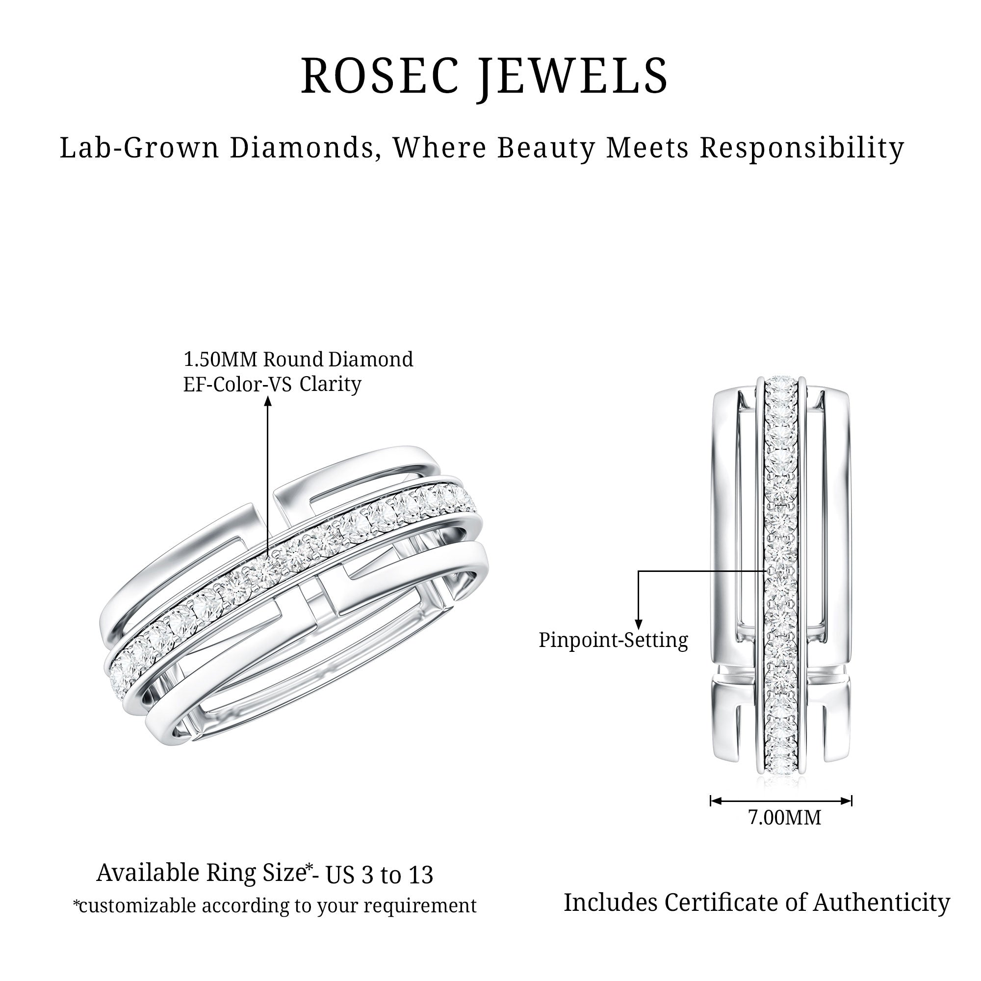 Certified Lab Created Diamond Unisex Wedding Band
