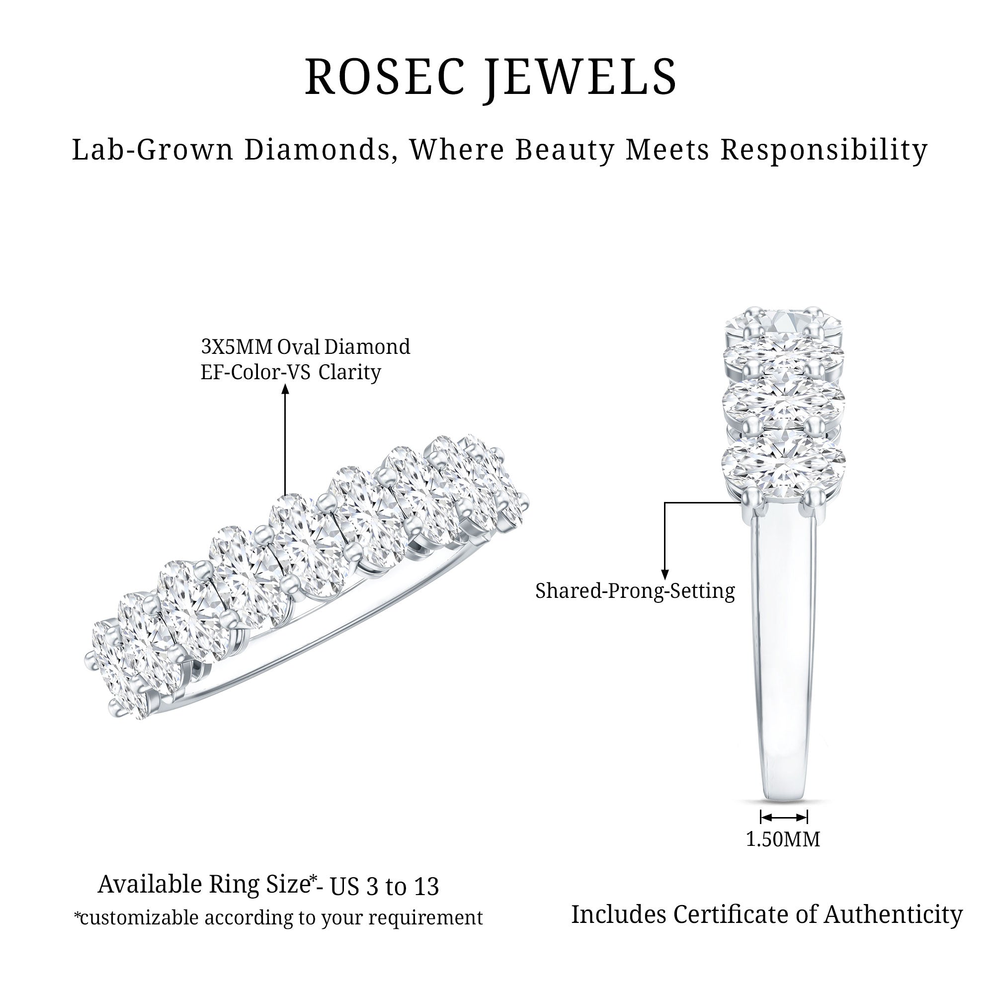 Brilliant Cut Oval Diamond Semi Eternity Ring for Women