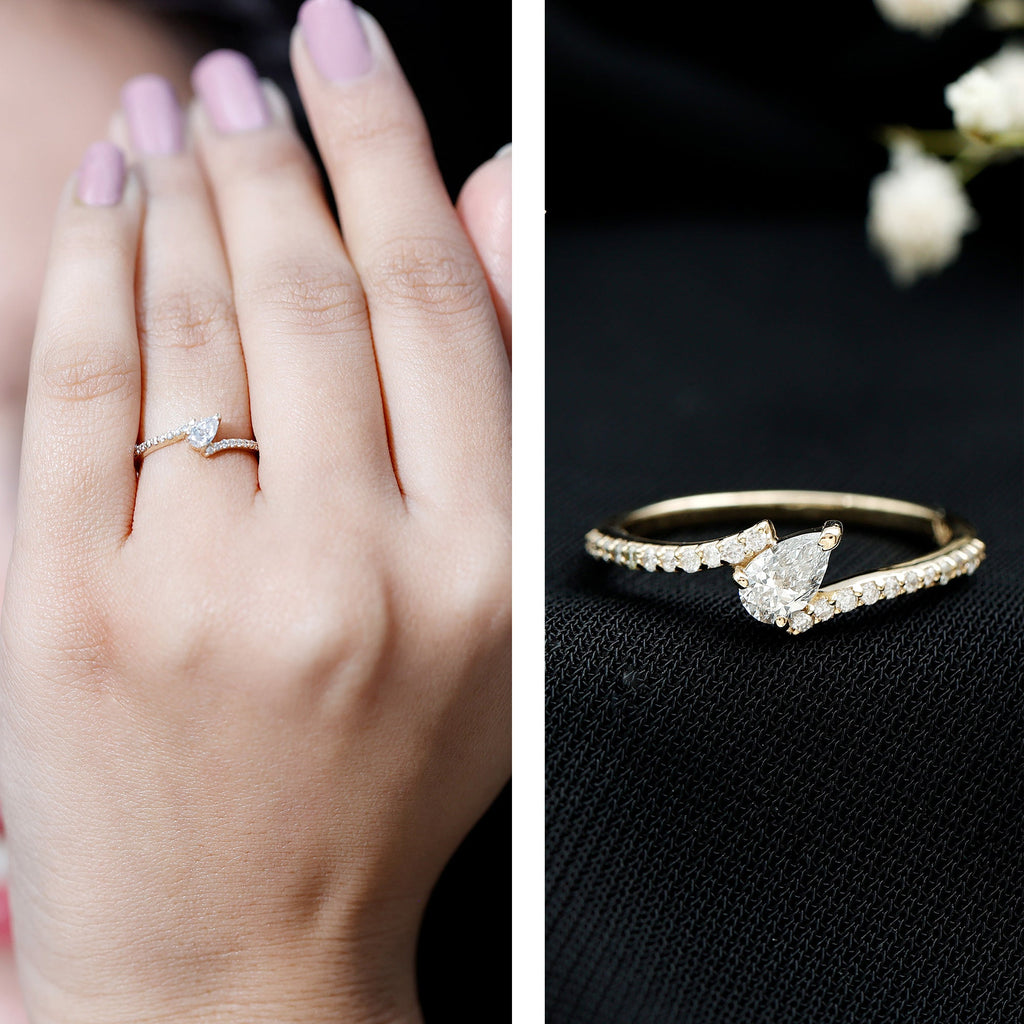 Pear Cut Lab Grown Diamond Bypass Promise Ring