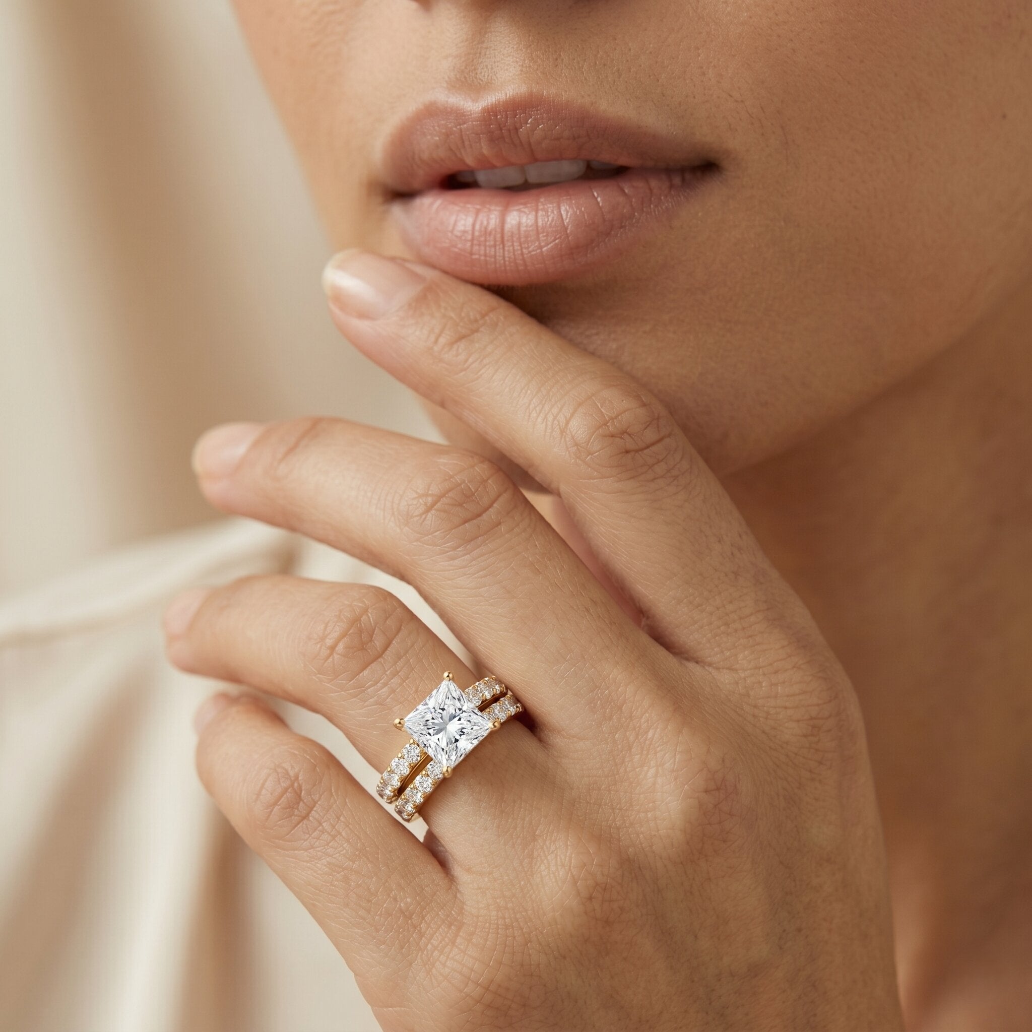 4 Carat IGI Certified Lab Grown Diamond Princess Cut Bridal Ring Set