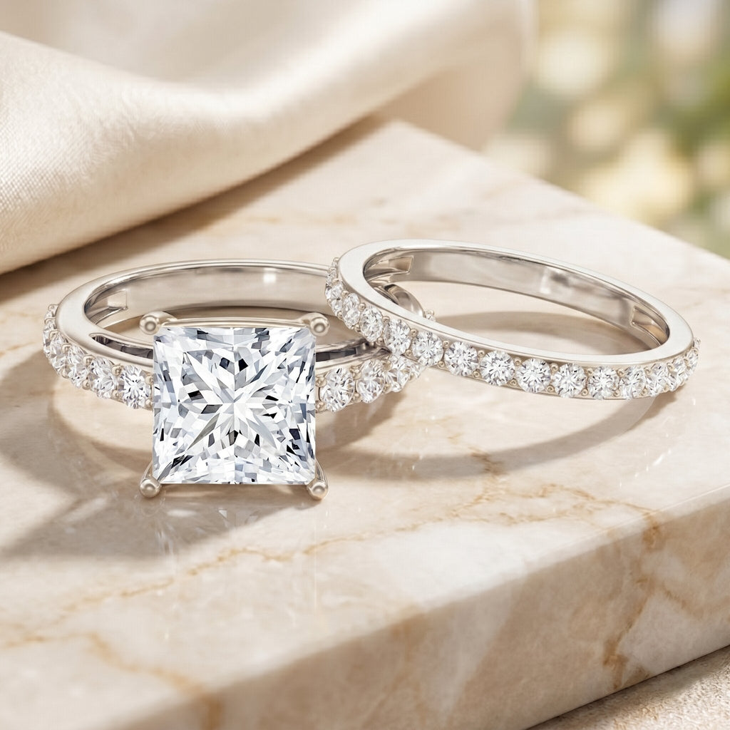 5 Carat IGI Certified Princess Cut Lab Diamond Engagement Ring with Band