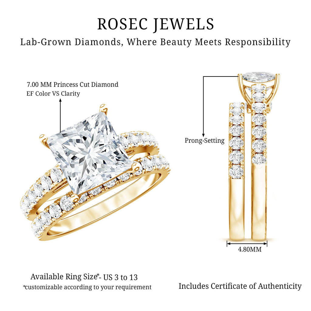 IGI Certified 2 Carat Lab Grown Diamond Princess Cut Bridal Ring Set