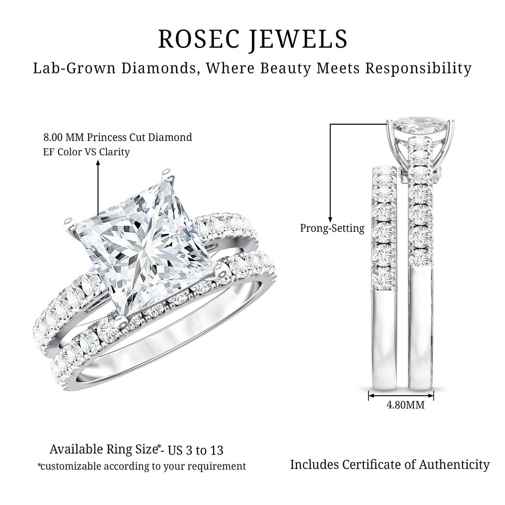 IGI Certified 3 Carat Princess Cut Lab Grown Diamond Wedding Ring Set