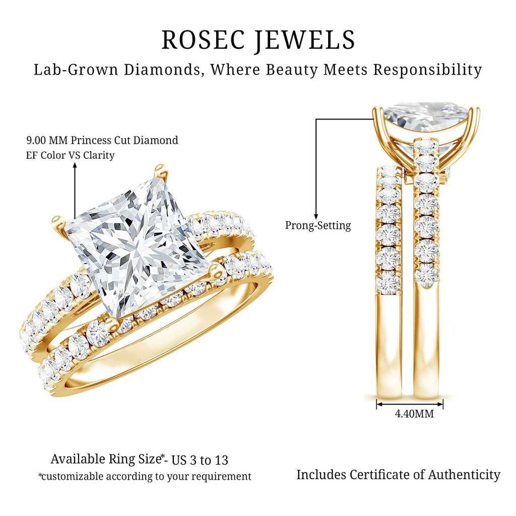 IGI Certified 4 Carat Princess Cut Lab Grown Diamond Engagement Ring With Wedding Band