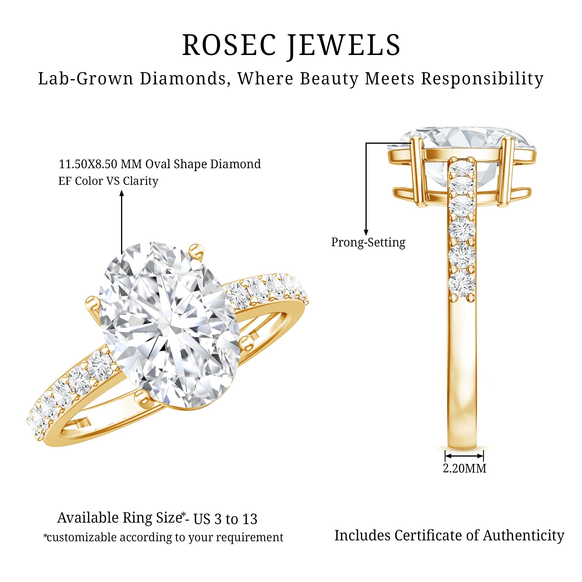 IGI Certified 3 Carat Lab Grown Oval Diamond Engagement Ring for Women