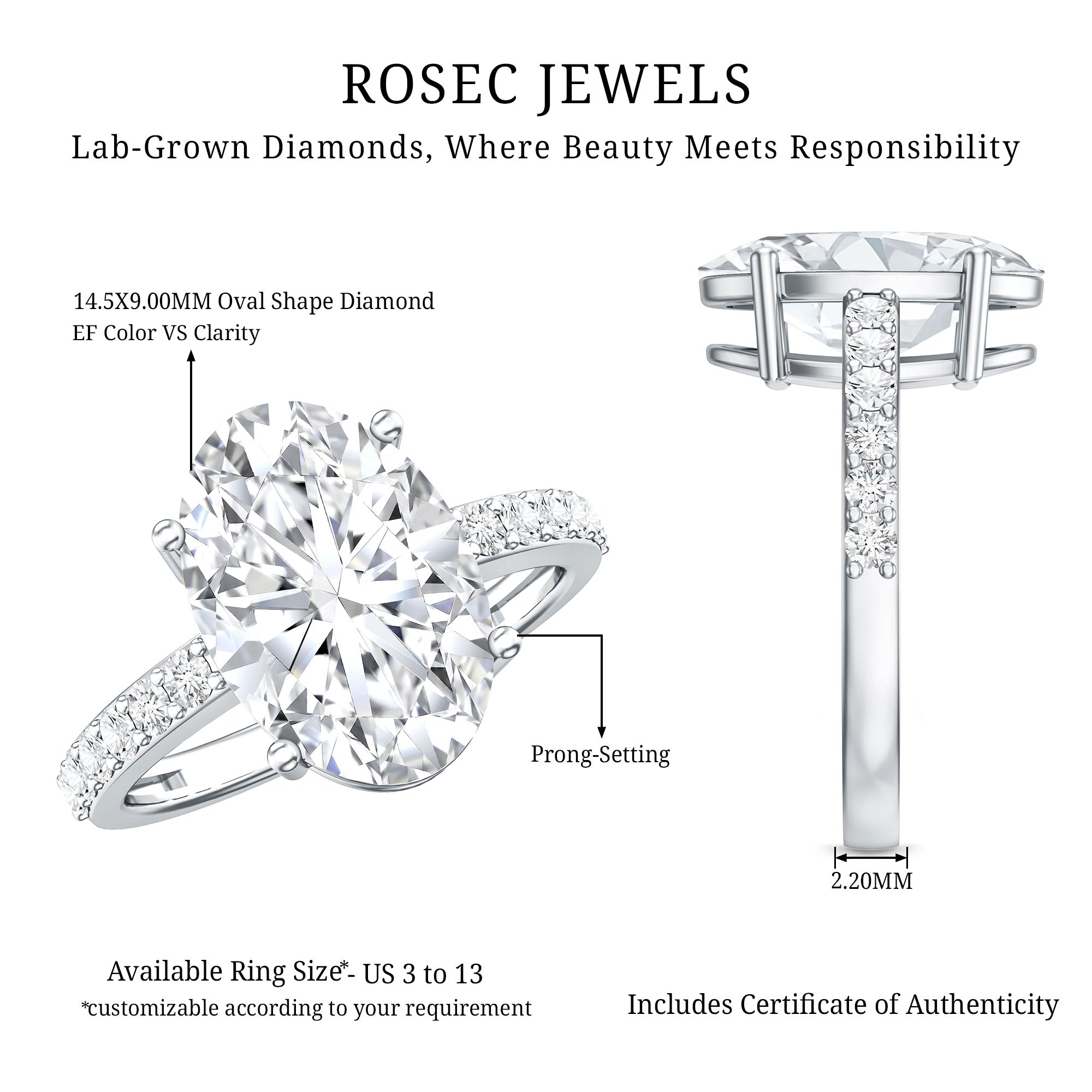 IGI Certified 4 Carat Oval Lab Grown Diamond Huge Engagement Ring
