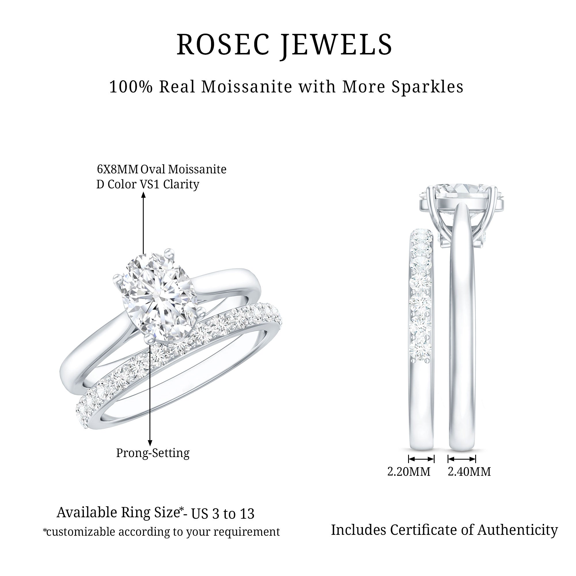 IGI Certified Lab Grown Diamond Oval Engagement Ring with Wedding Band
