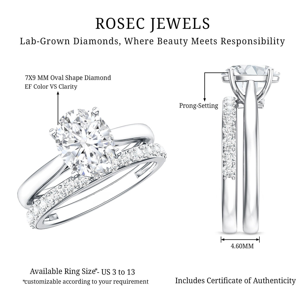 IGI Certified 2 Carat Oval Lab Grown Diamond Bridal Ring Set of 2