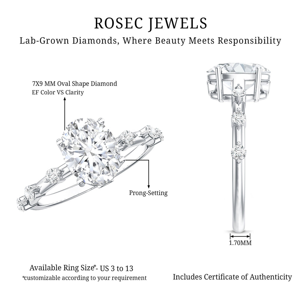 IGI Certified 2 Carat Lab Grown Diamond Oval Engagement Ring with Spaced Accent