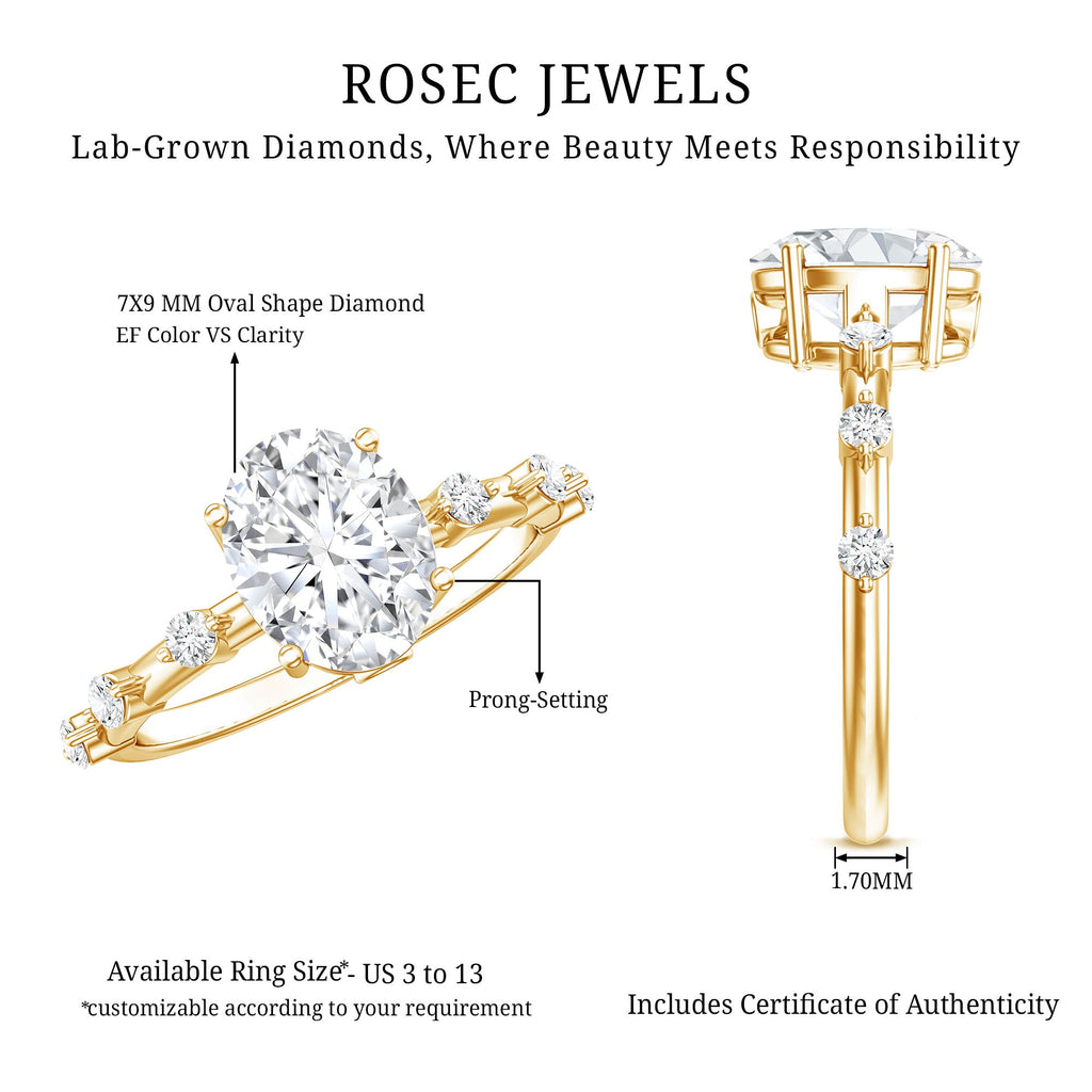 IGI Certified 2 Carat Lab Grown Diamond Oval Engagement Ring with Spaced Accent