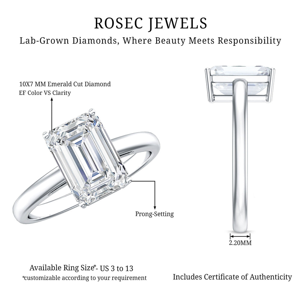 IGI Certified Emerald Cut Lab Grown Diamond 3 Carat Engagement Ring