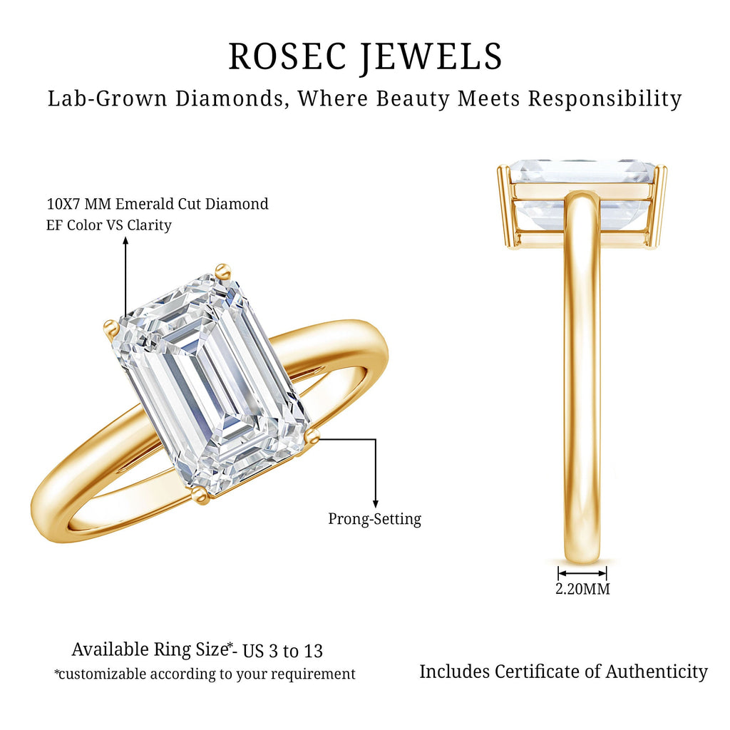 IGI Certified Emerald Cut Lab Grown Diamond 3 Carat Engagement Ring