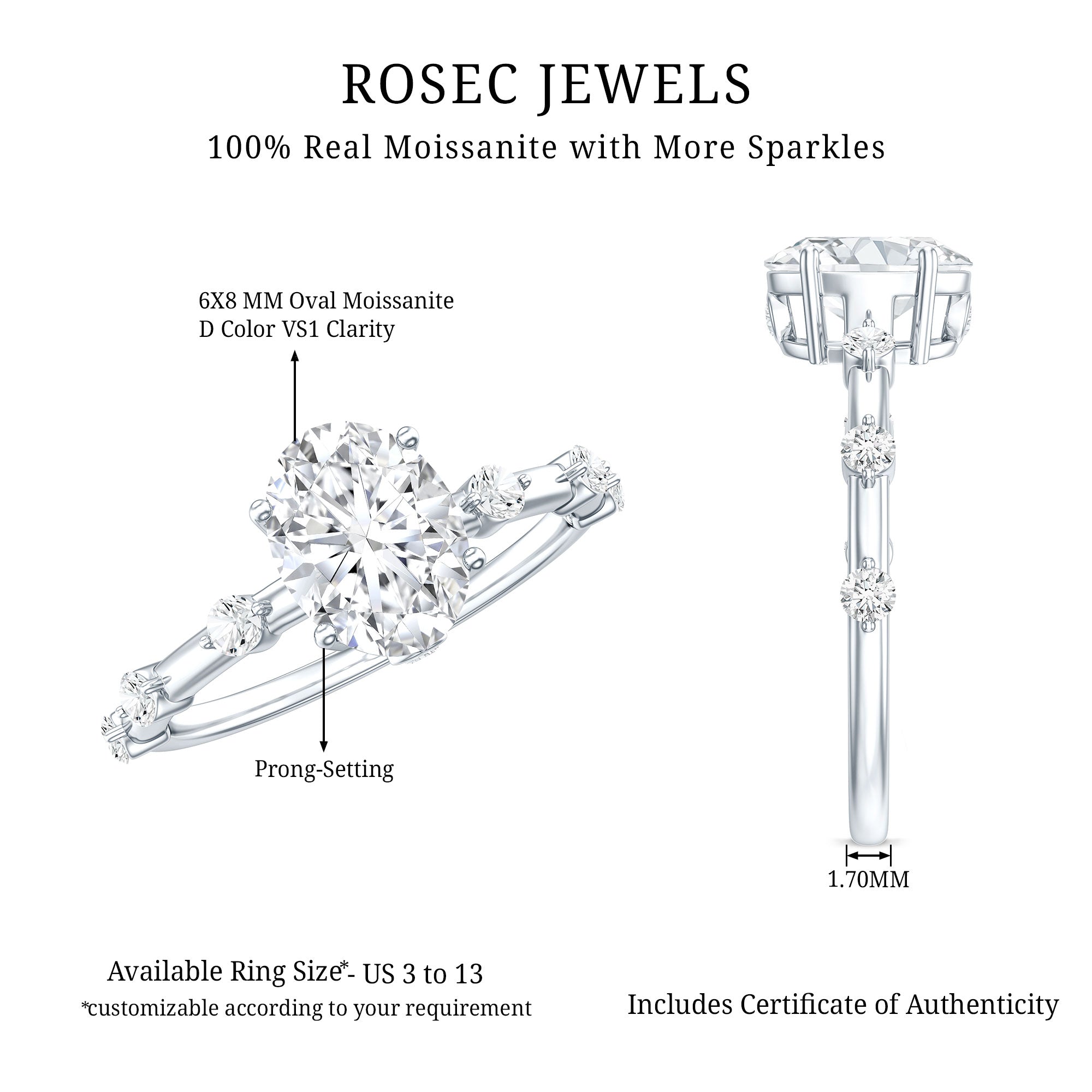 IGI Certified 1.2 Carat Oval Lab Grown Diamond Engagement Ring with Spaced Accent