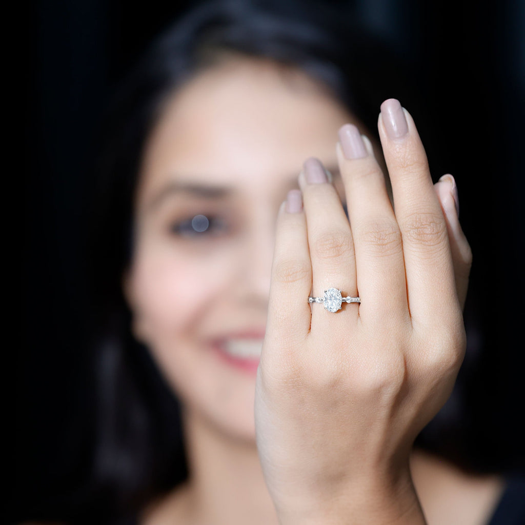 IGI Certified 1.2 Carat Oval Lab Grown Diamond Engagement Ring with Spaced Accent