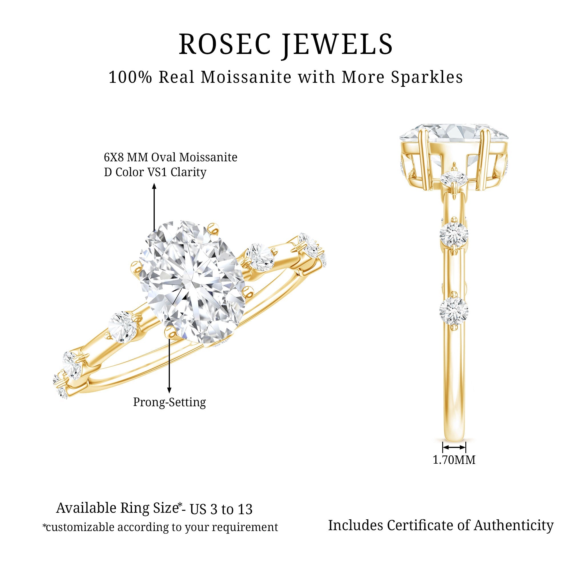 IGI Certified 1.2 Carat Oval Lab Grown Diamond Engagement Ring with Spaced Accent