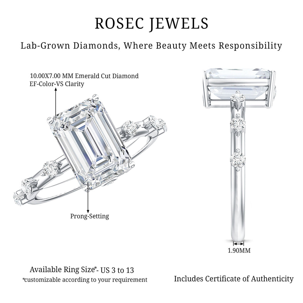 IGI Certified 3 Carat Emerald Cut Lab Grown Diamond Engagement Ring