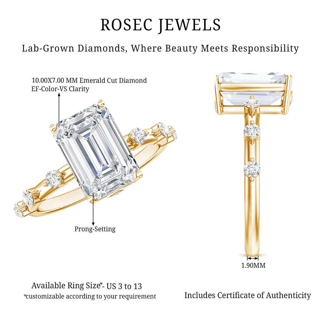 IGI Certified 3 Carat Emerald Cut Lab Grown Diamond Engagement Ring