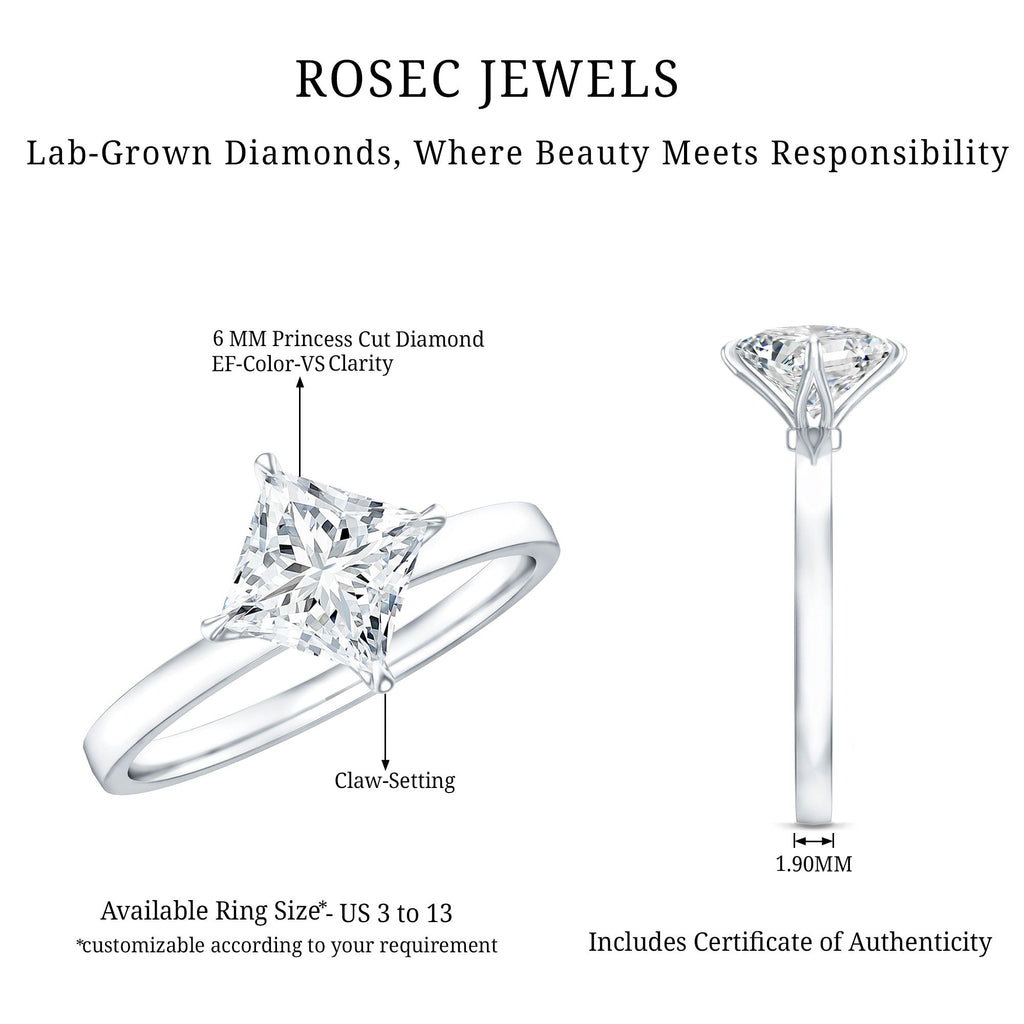 1 Carat Lab Created Diamond Princess Cut Engagement Ring IGI Certified