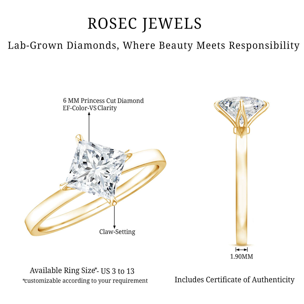 1 Carat Lab Created Diamond Princess Cut Engagement Ring IGI Certified
