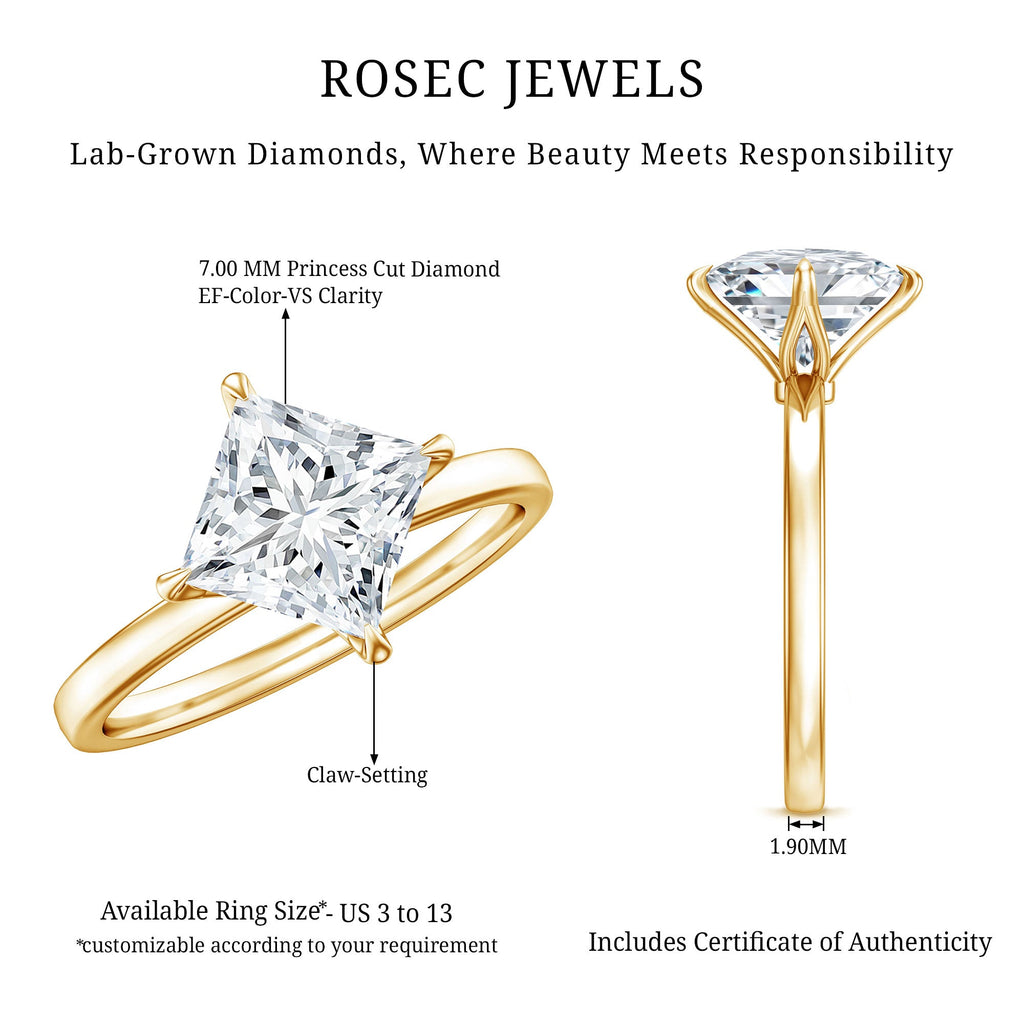 Solitaire 2 Carat Lab Grown Diamond Princess Cut Engagement Ring IGI Certified