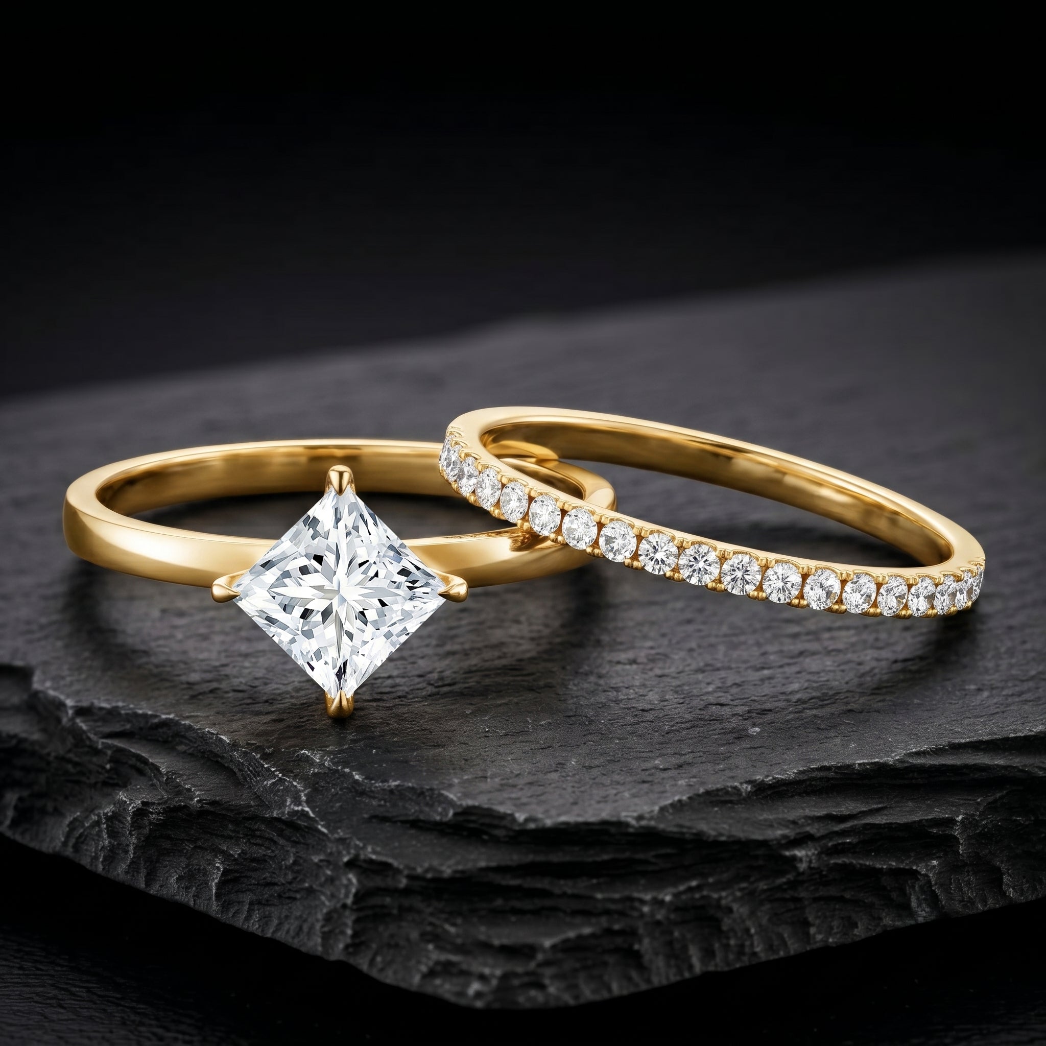 IGI Certified 1 Carat Lab Grown Diamond Princess Cut Bridal Ring Set