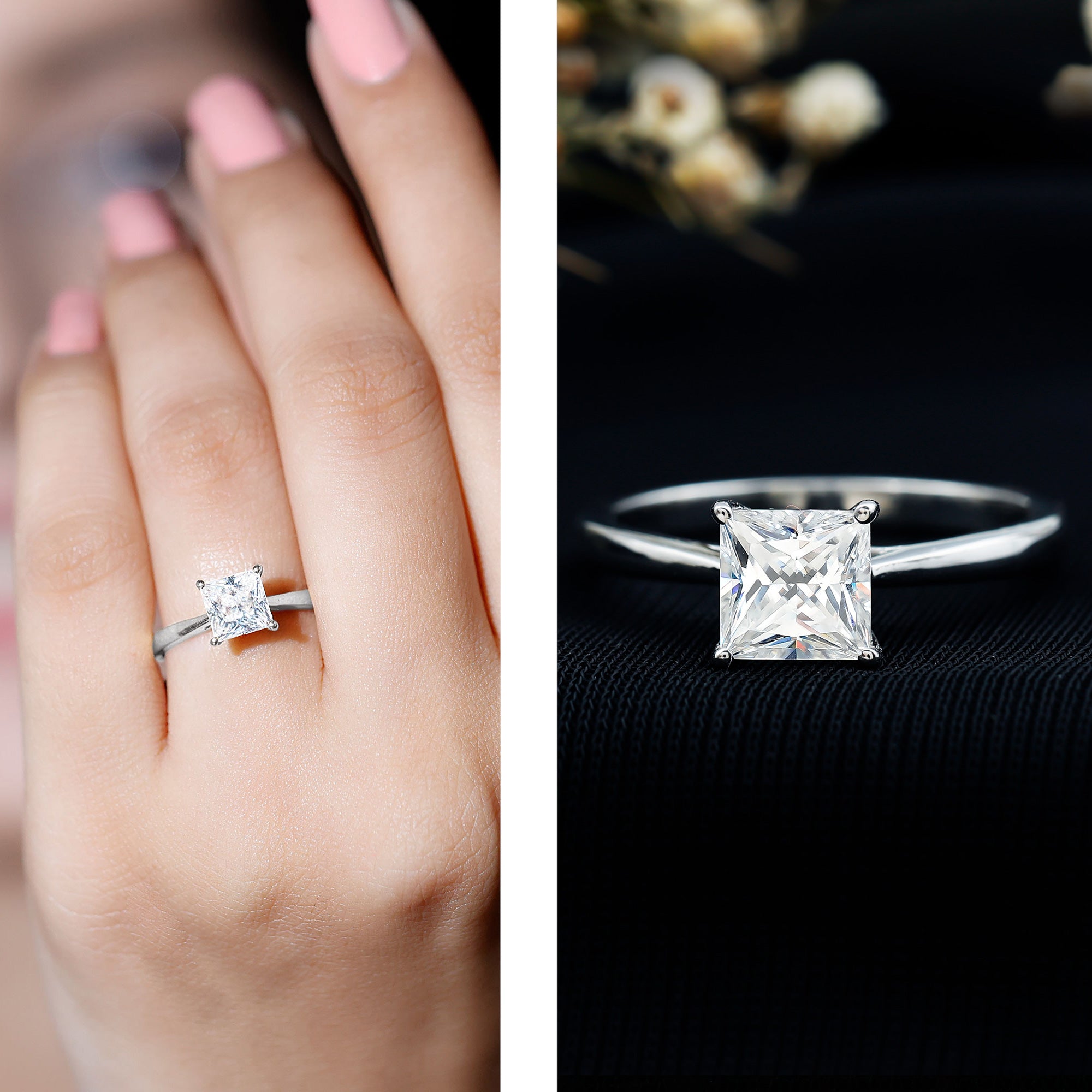 Solitaire 2 Carat Lab Created Diamond Princess Cut Engagement Ring IGI Certified