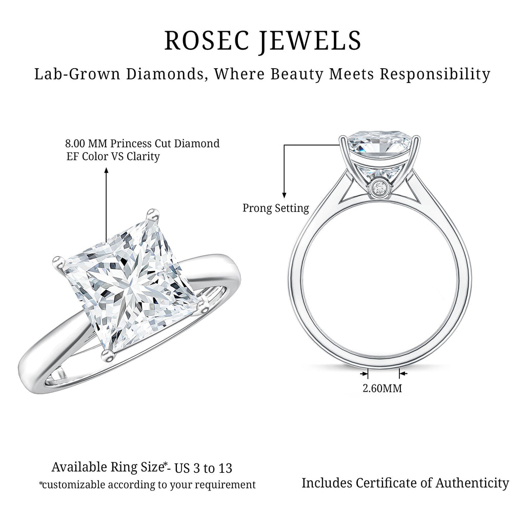 IGI Certified Lab Grown 3 Carat Diamond Princess Cut Engagement Ring Solitaire