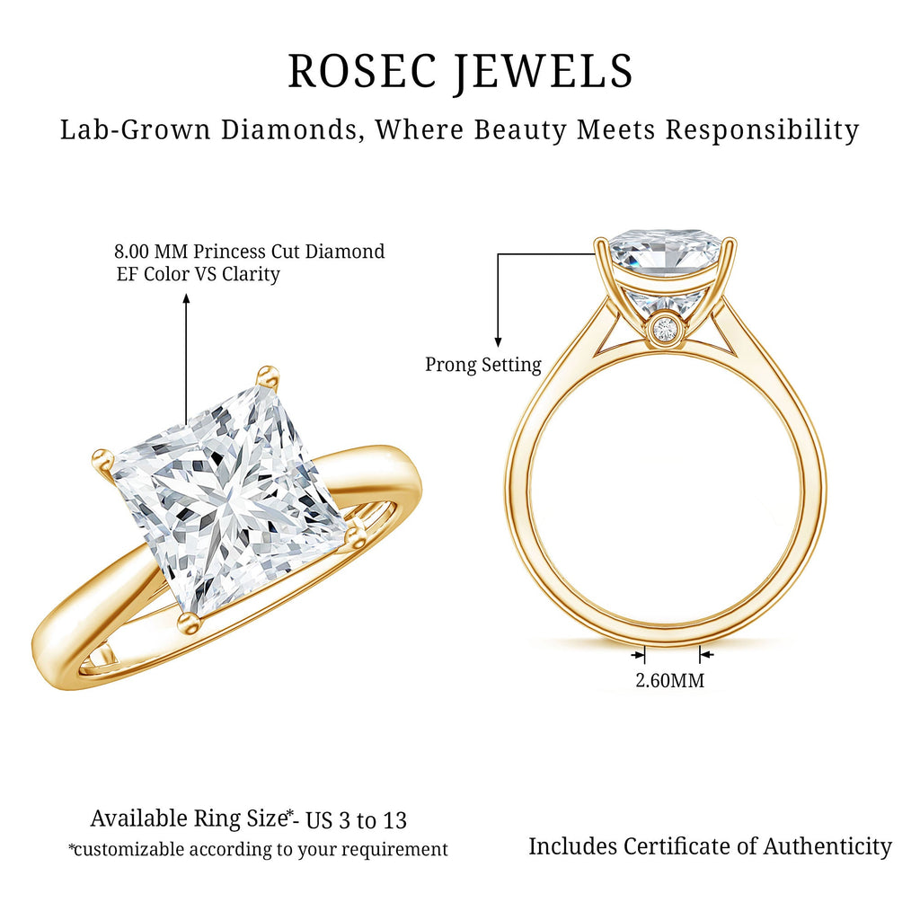 IGI Certified Lab Grown 3 Carat Diamond Princess Cut Engagement Ring Solitaire