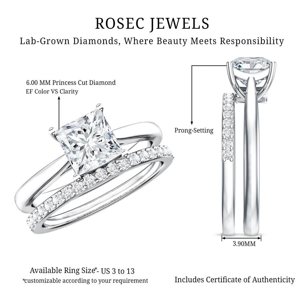 IGI Certified 1 Carat Princess Cut Lab Grown Diamond Solitaire Bridal Ring Set