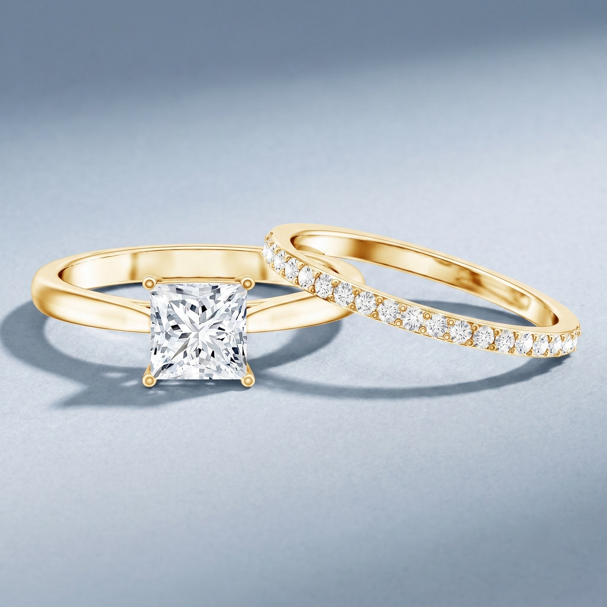 IGI Certified 1 Carat Princess Cut Lab Grown Diamond Solitaire Bridal Ring Set