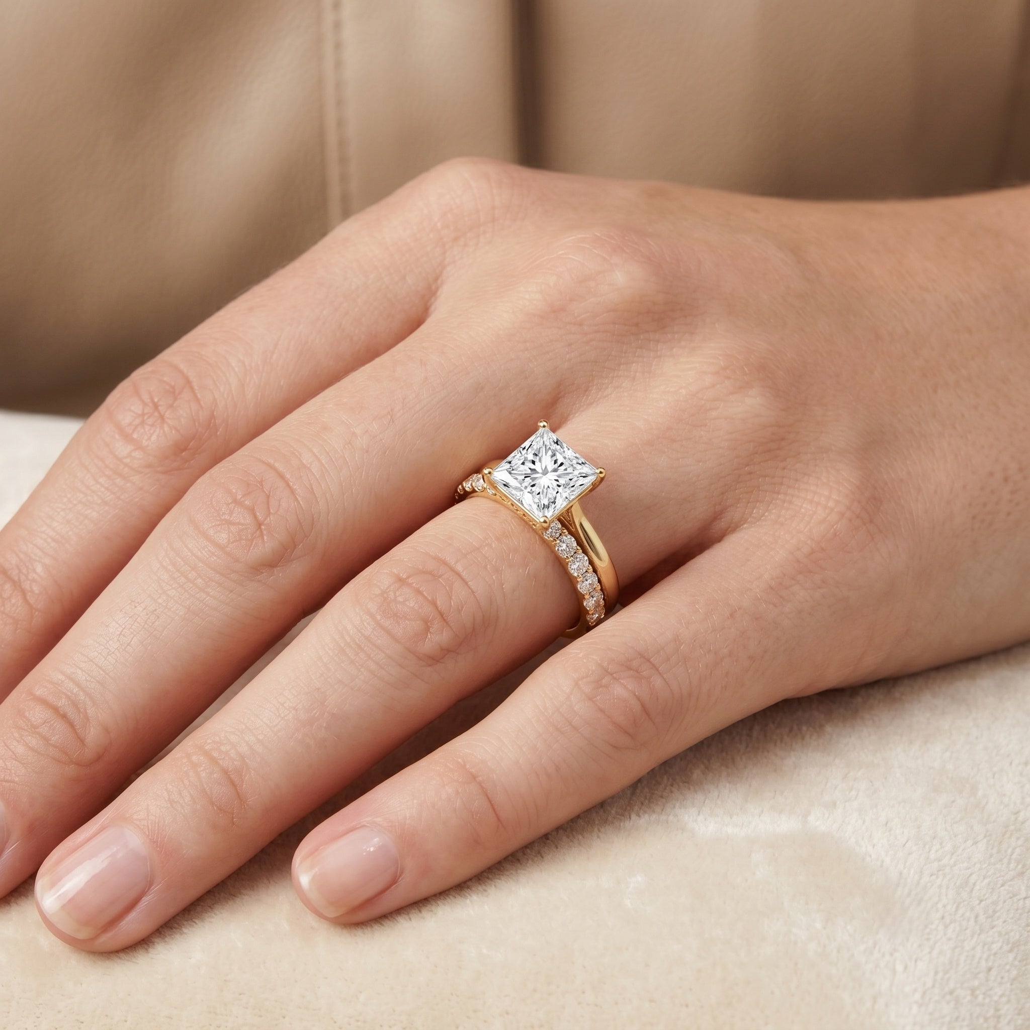 IGI Certified 4 Carat Princess Cut Lab Grown Diamond Solitaire Wedding Ring Set