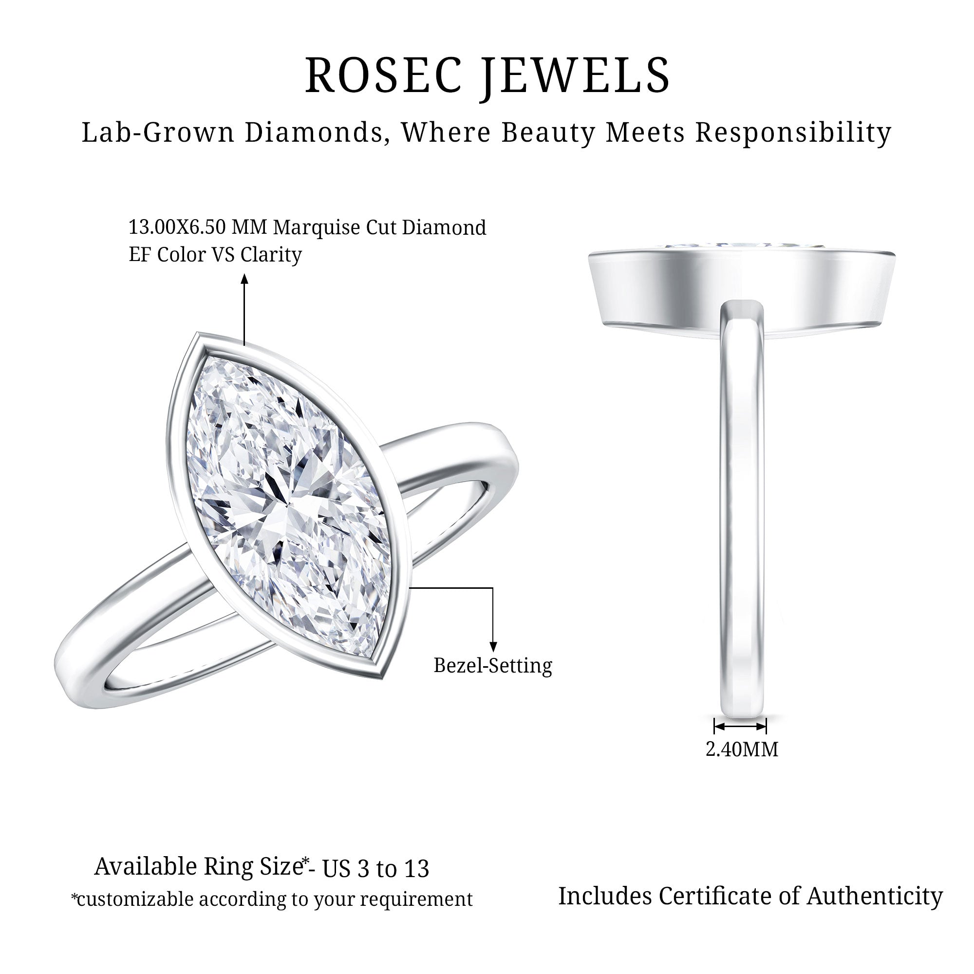 IGI Certified 2 Carat Lab Grown Diamond Marquise Ring For Engagement
