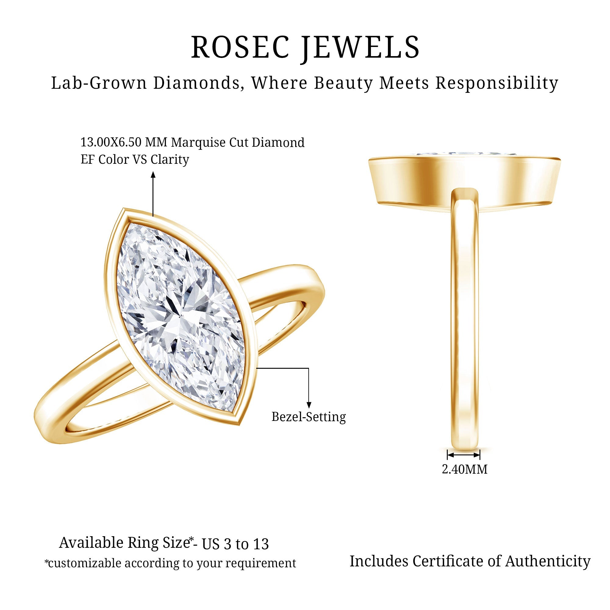 IGI Certified 2 Carat Lab Grown Diamond Marquise Ring For Engagement