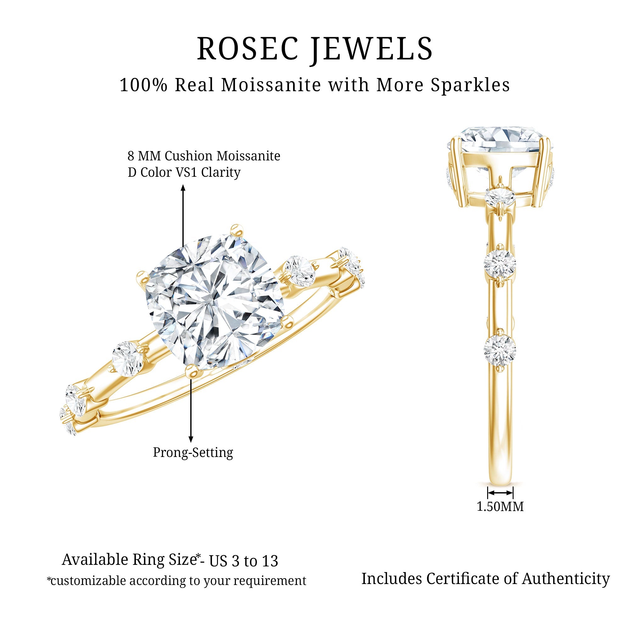 Cushion Cut 2 Carat Lab Grown Diamond Solitaire Engagement Ring with IGI Certificate