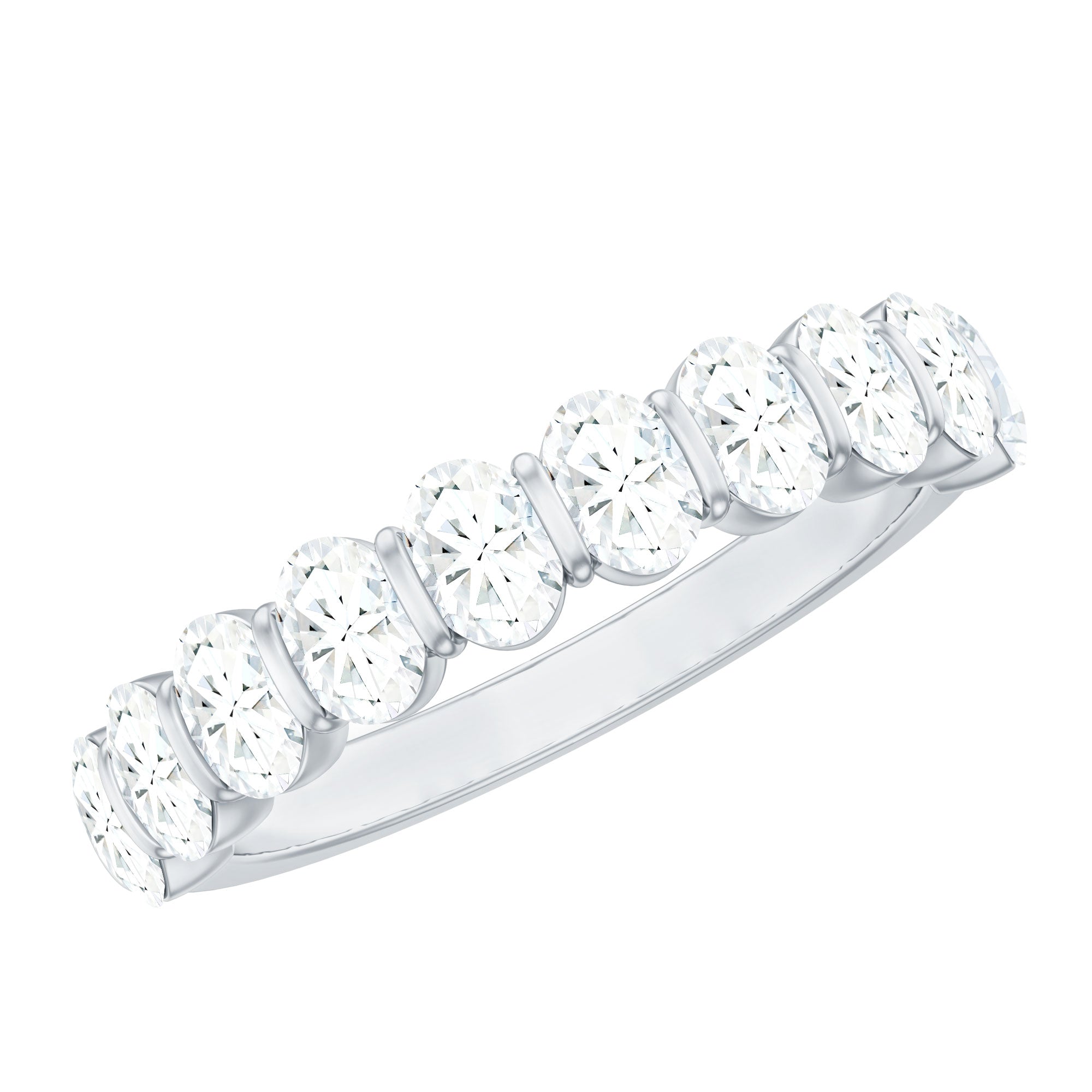 Oval Shaped Cubic Zirconia Half Eternity Band Ring with Certificate