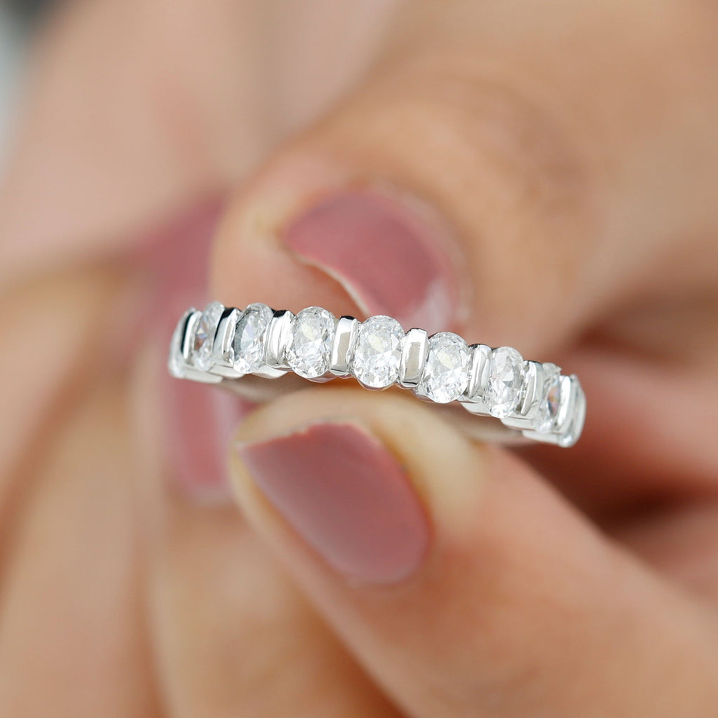 Oval Shaped Cubic Zirconia Half Eternity Band Ring with Certificate