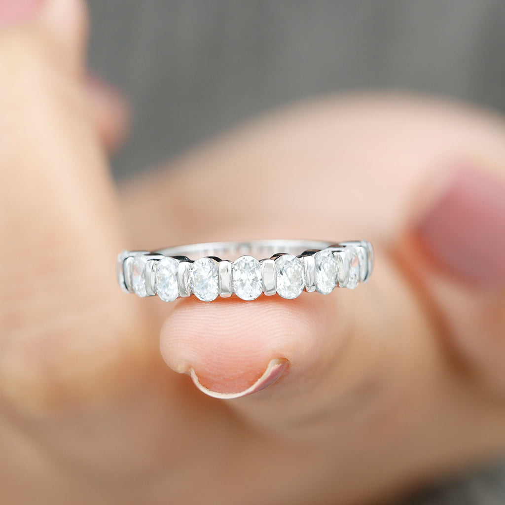 Oval Shaped Cubic Zirconia Half Eternity Band Ring with Certificate
