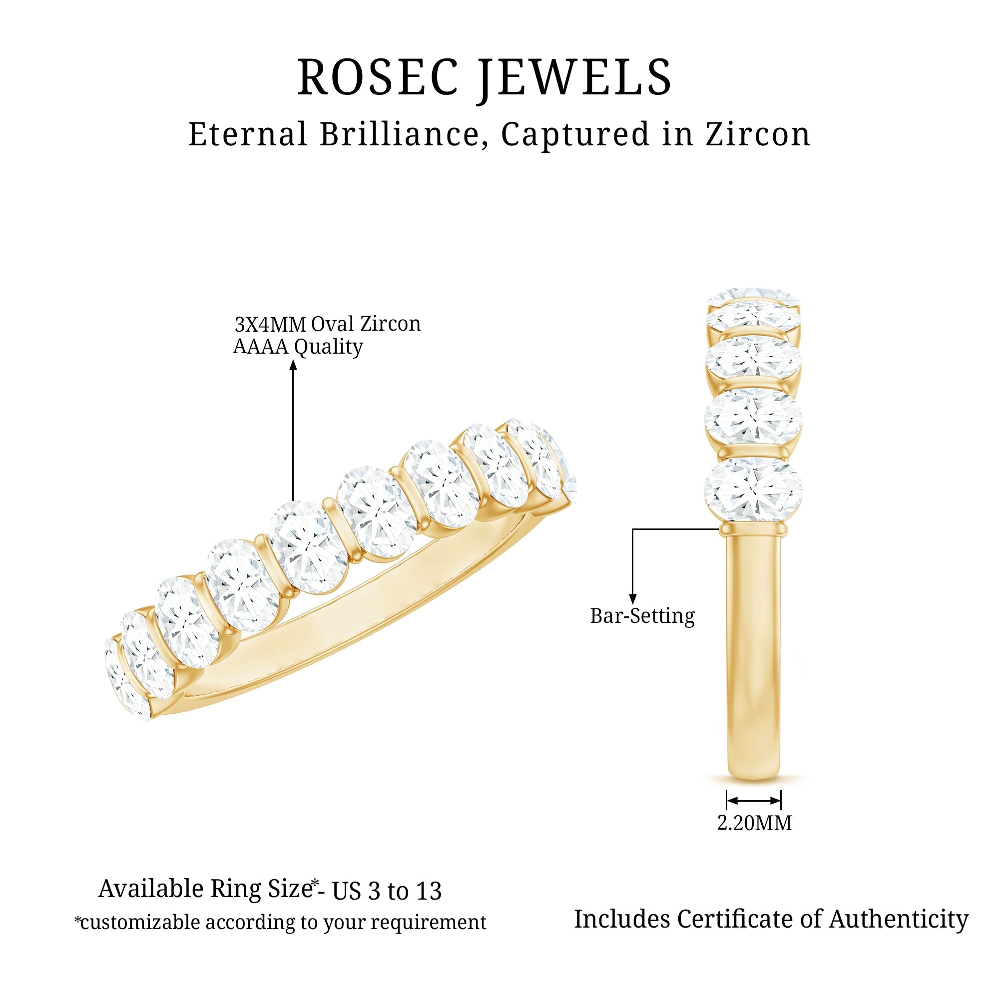 Oval Shaped Cubic Zirconia Half Eternity Band Ring with Certificate